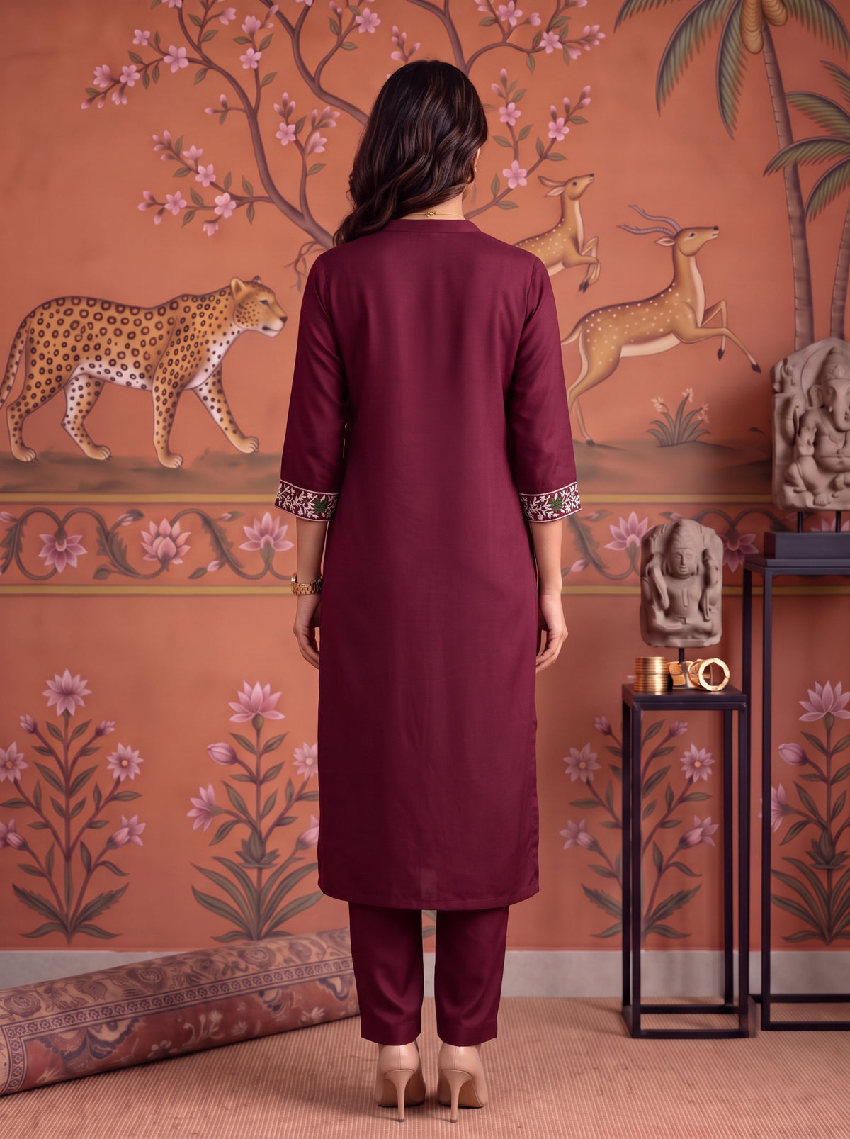 Viscose Embroidered Straight Calf Length Kurta With Pant and Dupatta