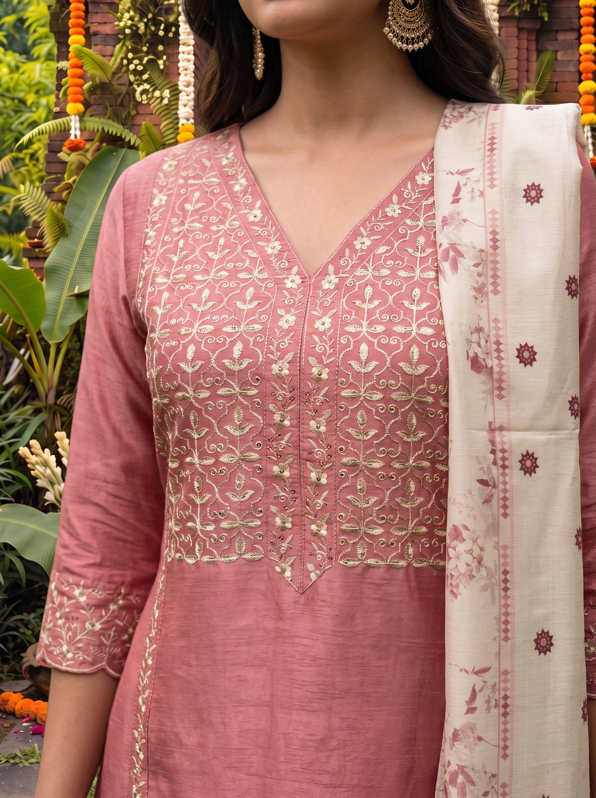 Viscose Embroidered Flared Calf Length Kurta With Pant and Dupatta