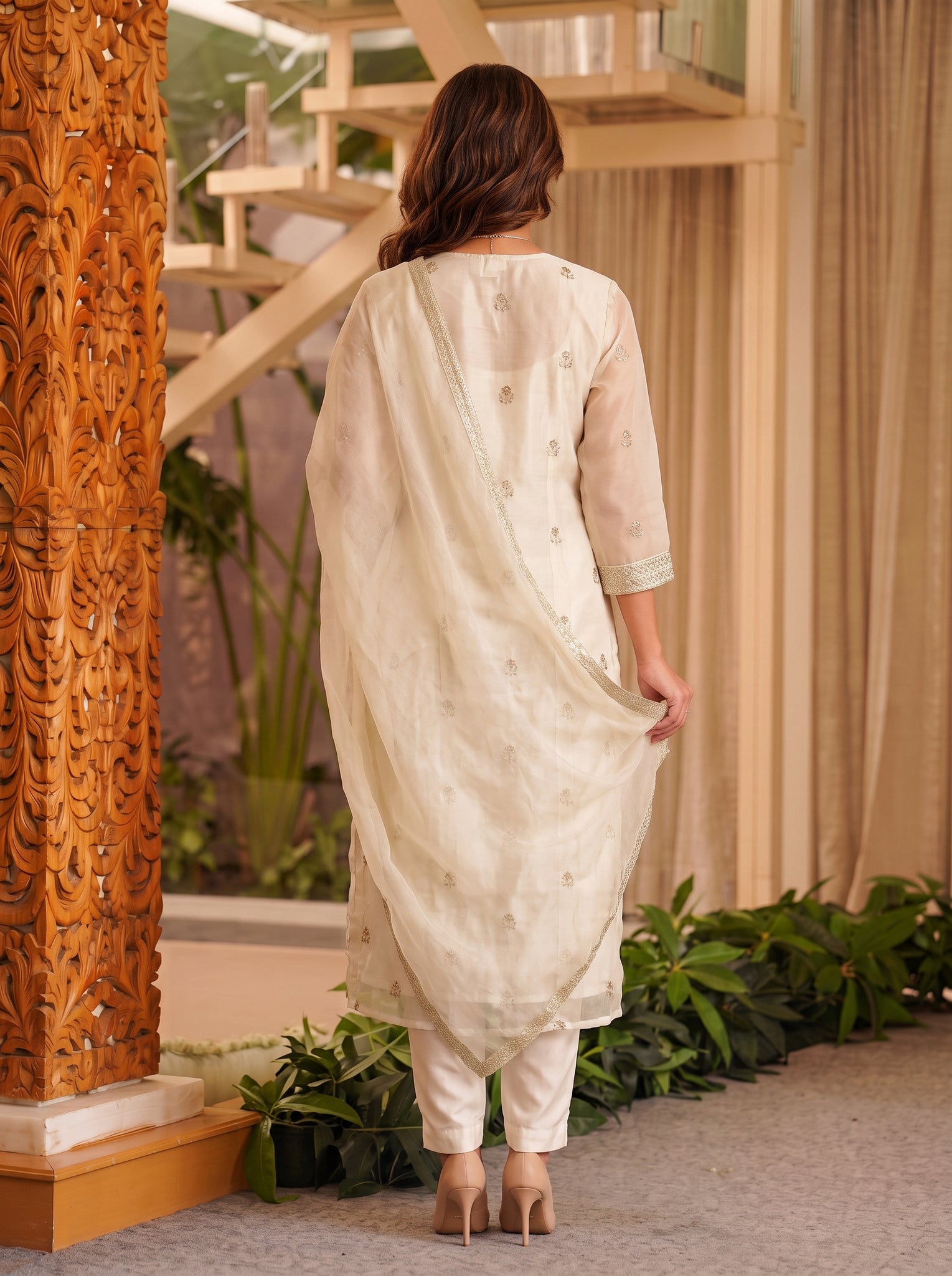 Rayon Embroidered Flared Calf Length Kurta With Pant and Dupatta