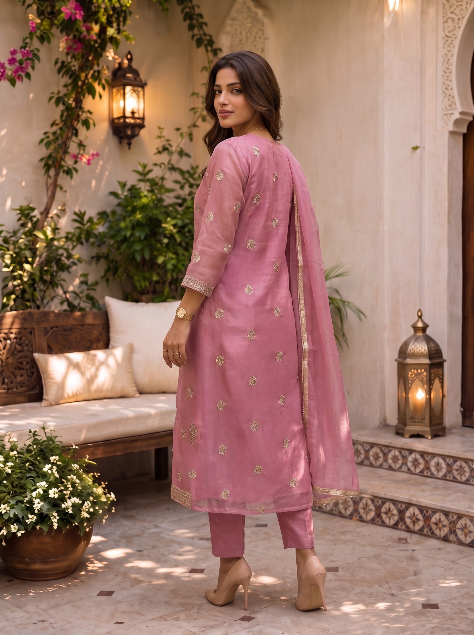 Rayon Embroidered Flared Calf Length Kurta With Pant and Dupatta