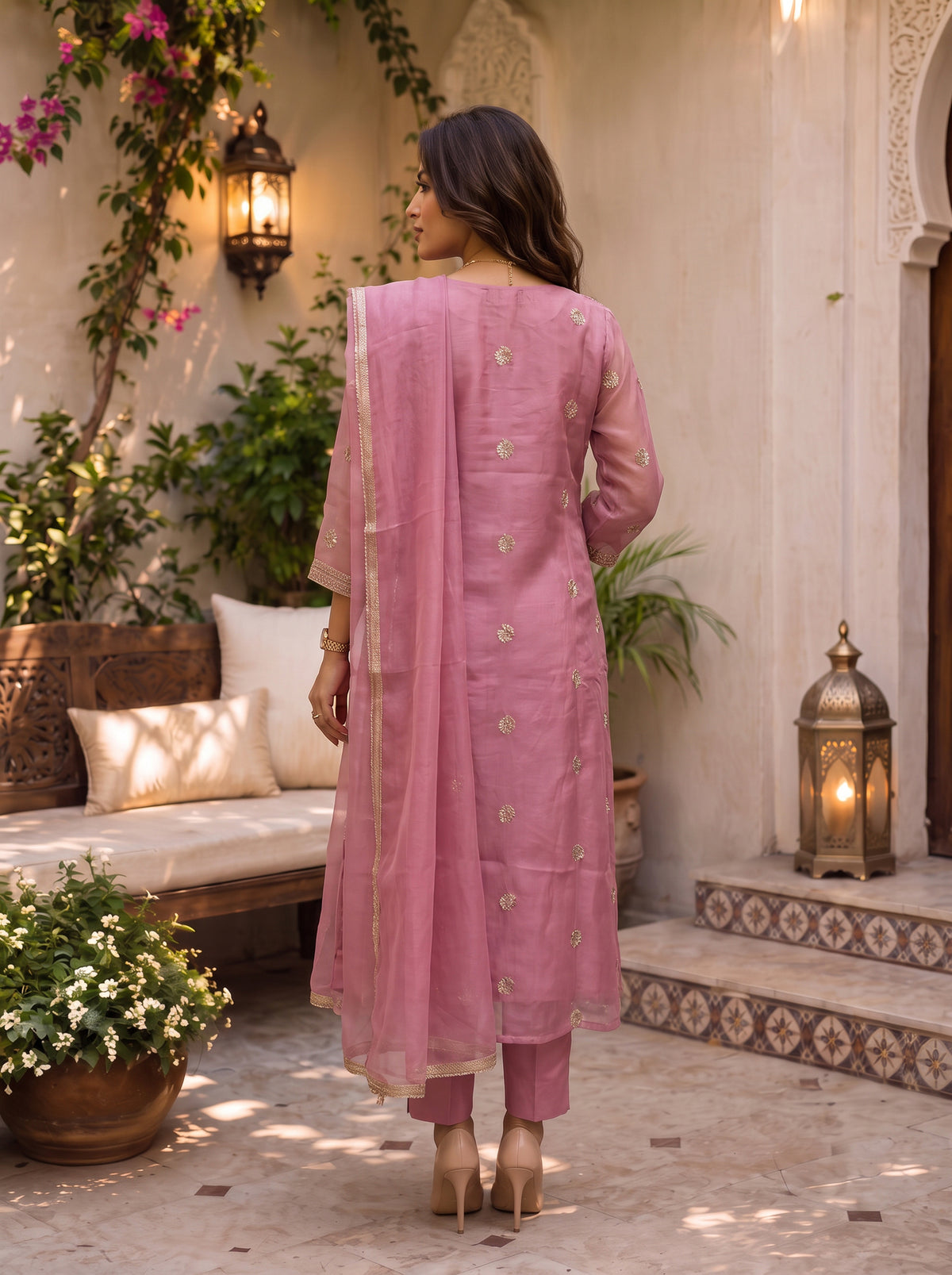 Rayon Embroidered Flared Calf Length Kurta With Pant and Dupatta