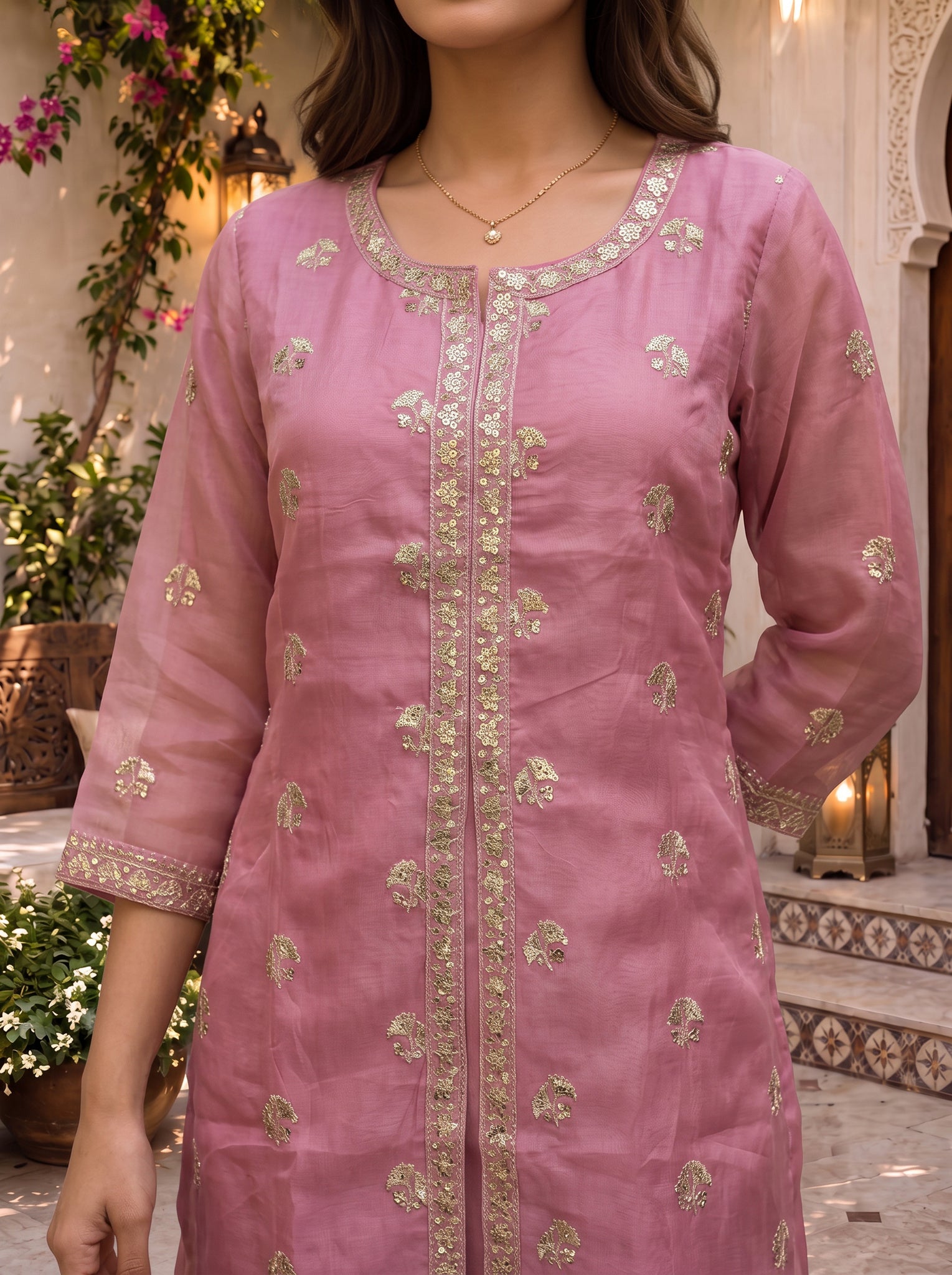 Rayon Embroidered Flared Calf Length Kurta With Pant and Dupatta