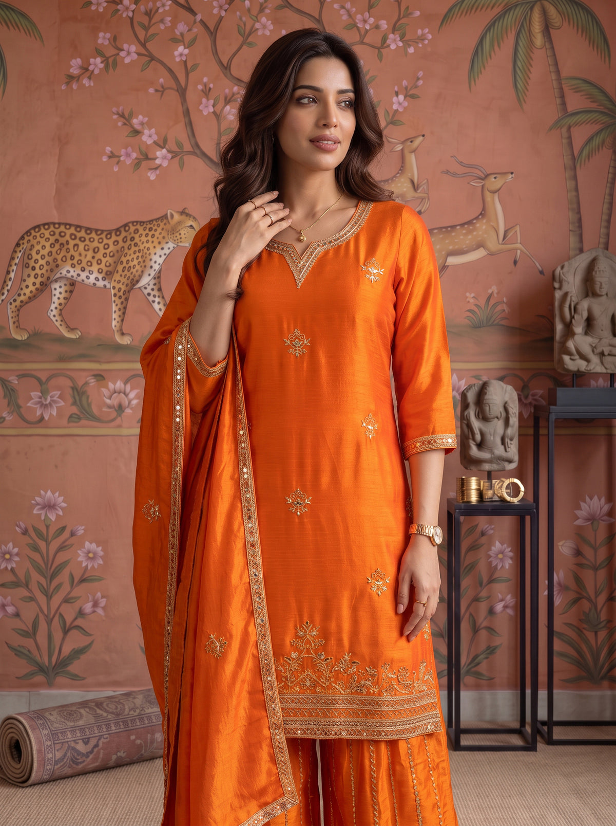 Viscose Embroidered Straight Knee Length Kurta With Pant and Dupatta