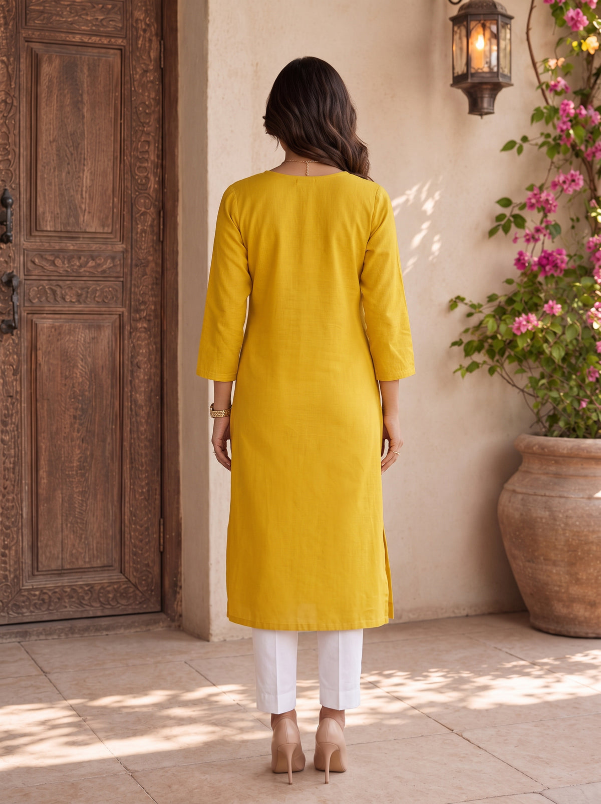 Cotton Embroidered Straight Calf Length Kurta