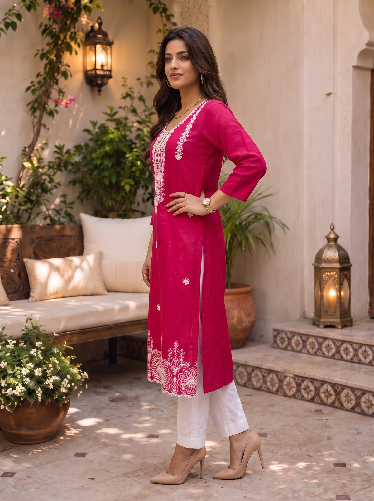 Cotton Embroidered Straight Calf Length Kurta