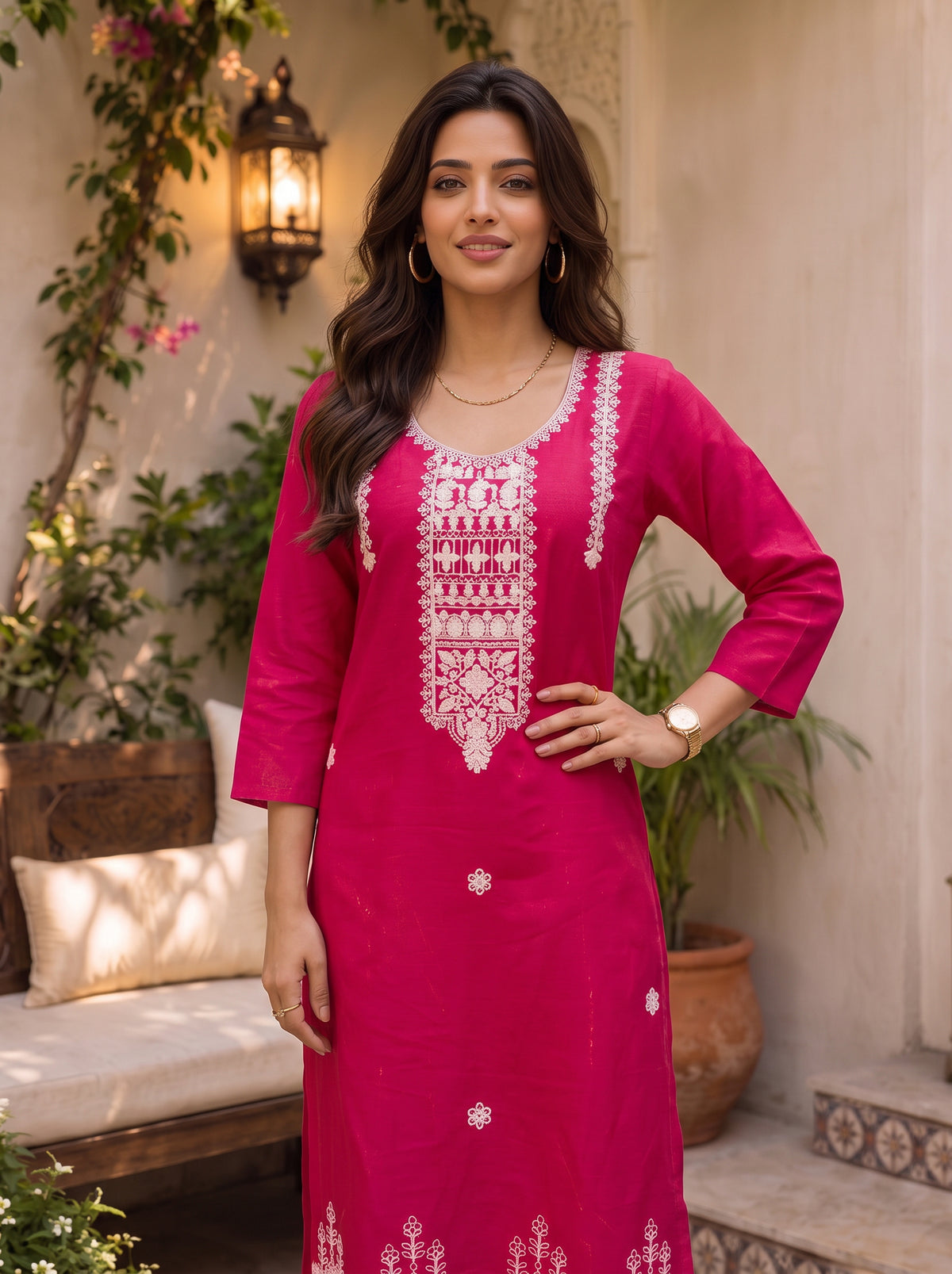 Cotton Embroidered Straight Calf Length Kurta