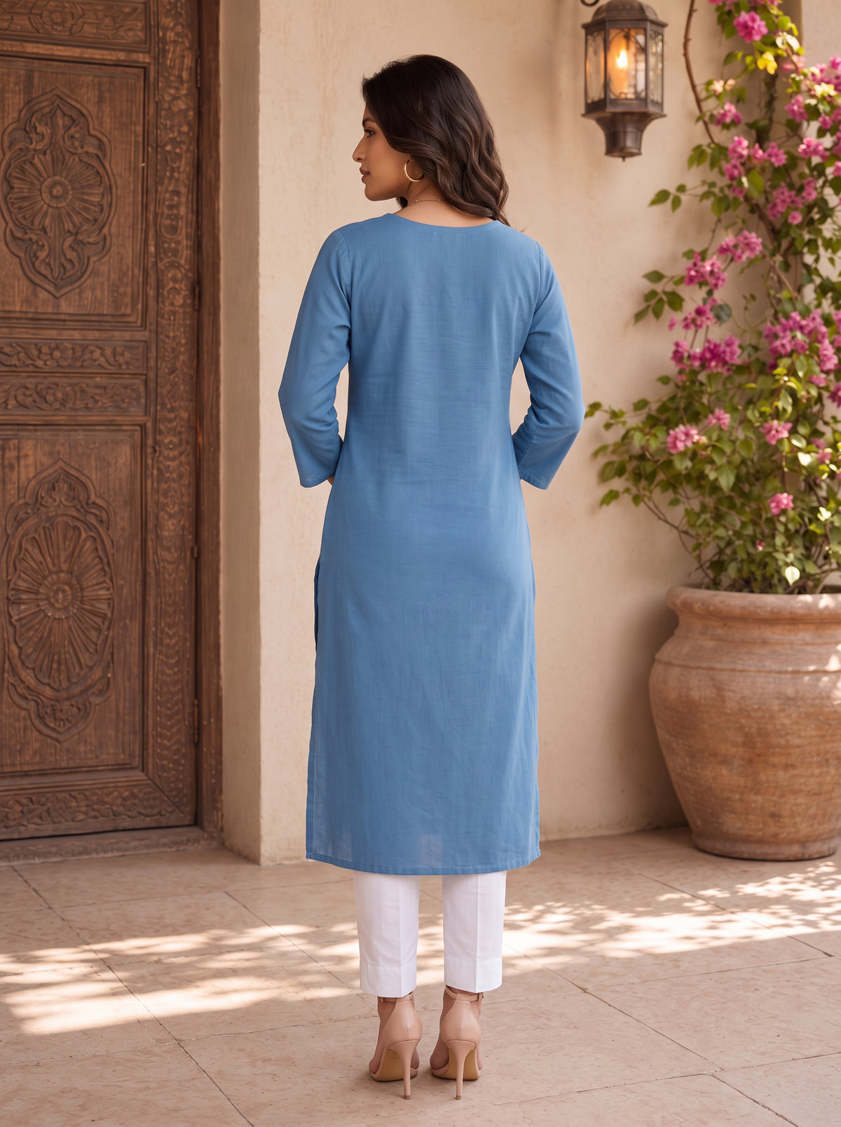 Cotton Embroidered Straight Calf Length Kurta