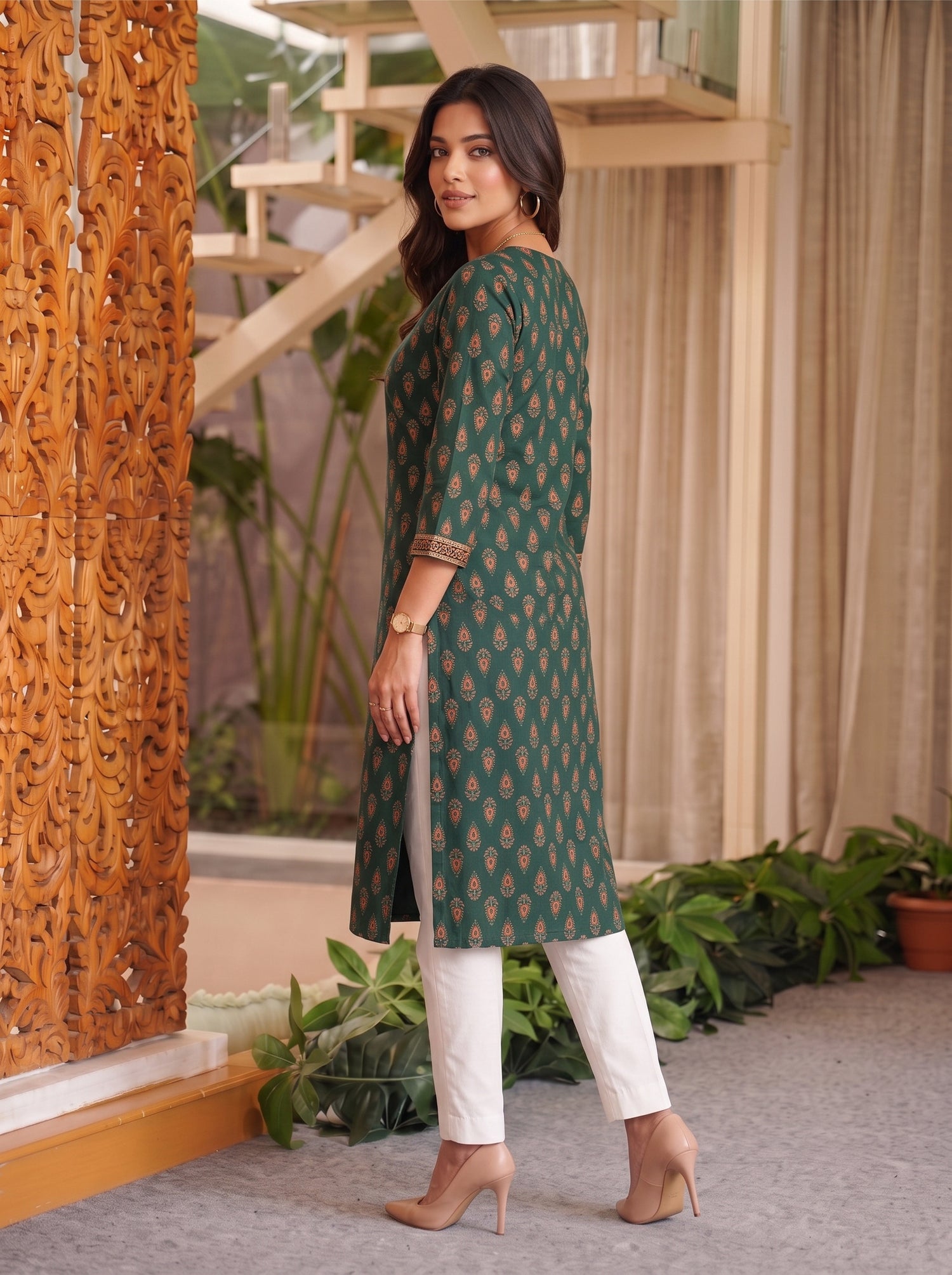 Buy Rayon Embroidered Straight Calf Length Kurta-Green