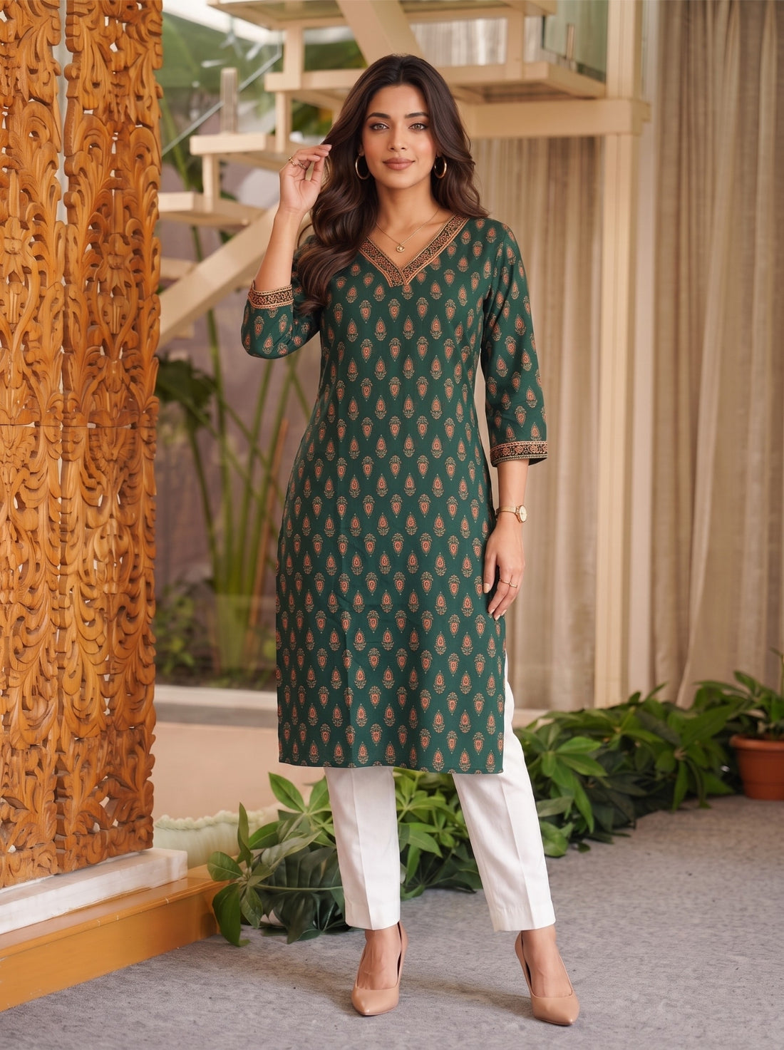 Buy Rayon Embroidered Straight Calf Length Kurta-Green
