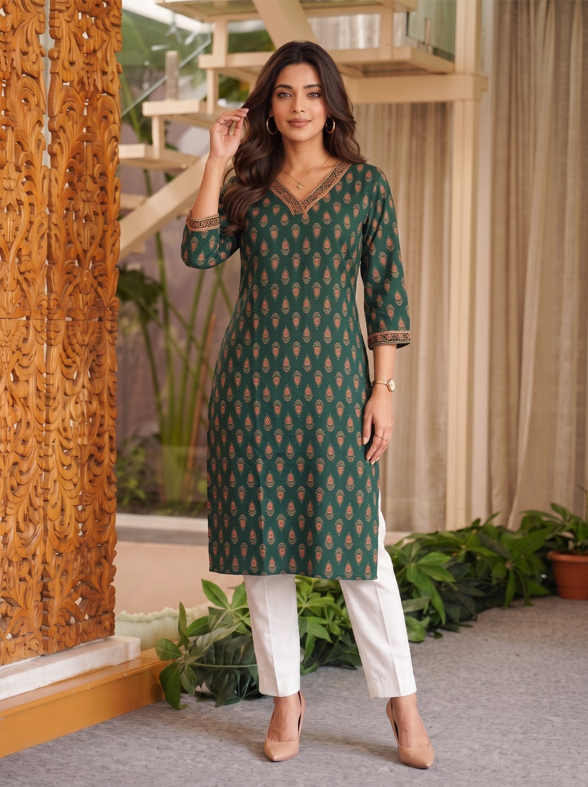 Rayon Embroidered Straight Calf Length Kurta