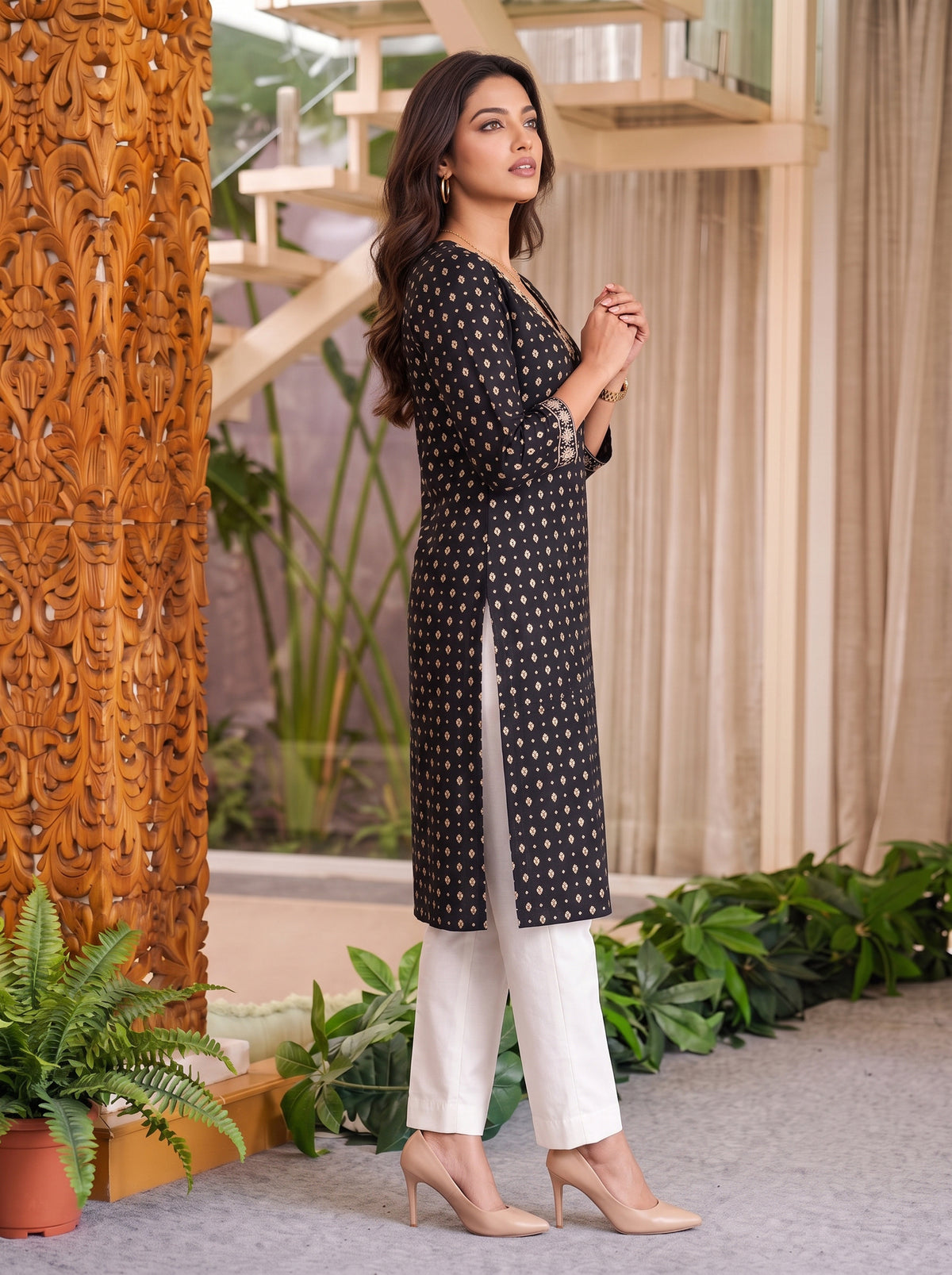 Buy Rayon Embroidered Straight Calf Length Kurta-Black