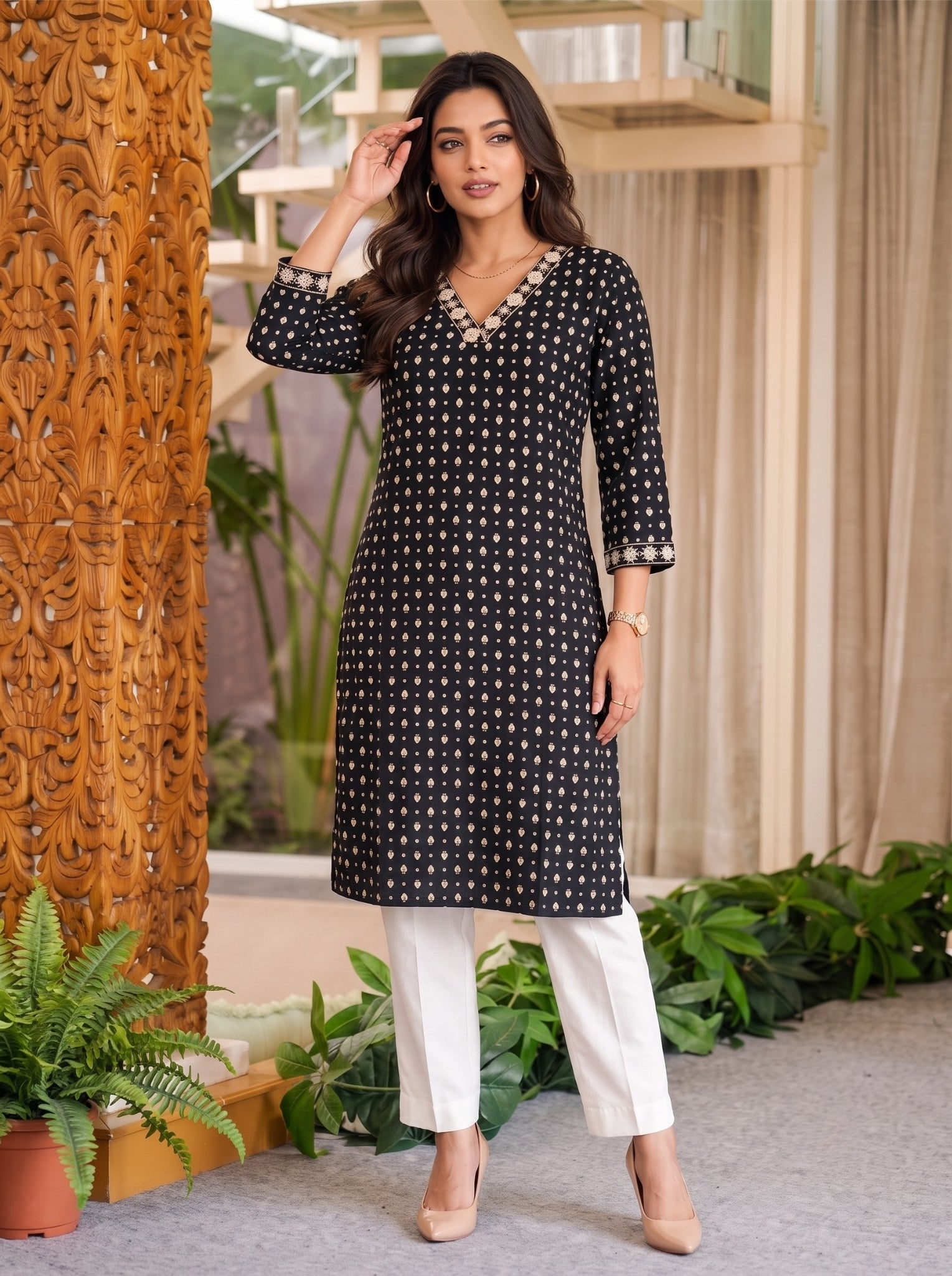 Rayon Embroidered Straight Calf Length Kurta