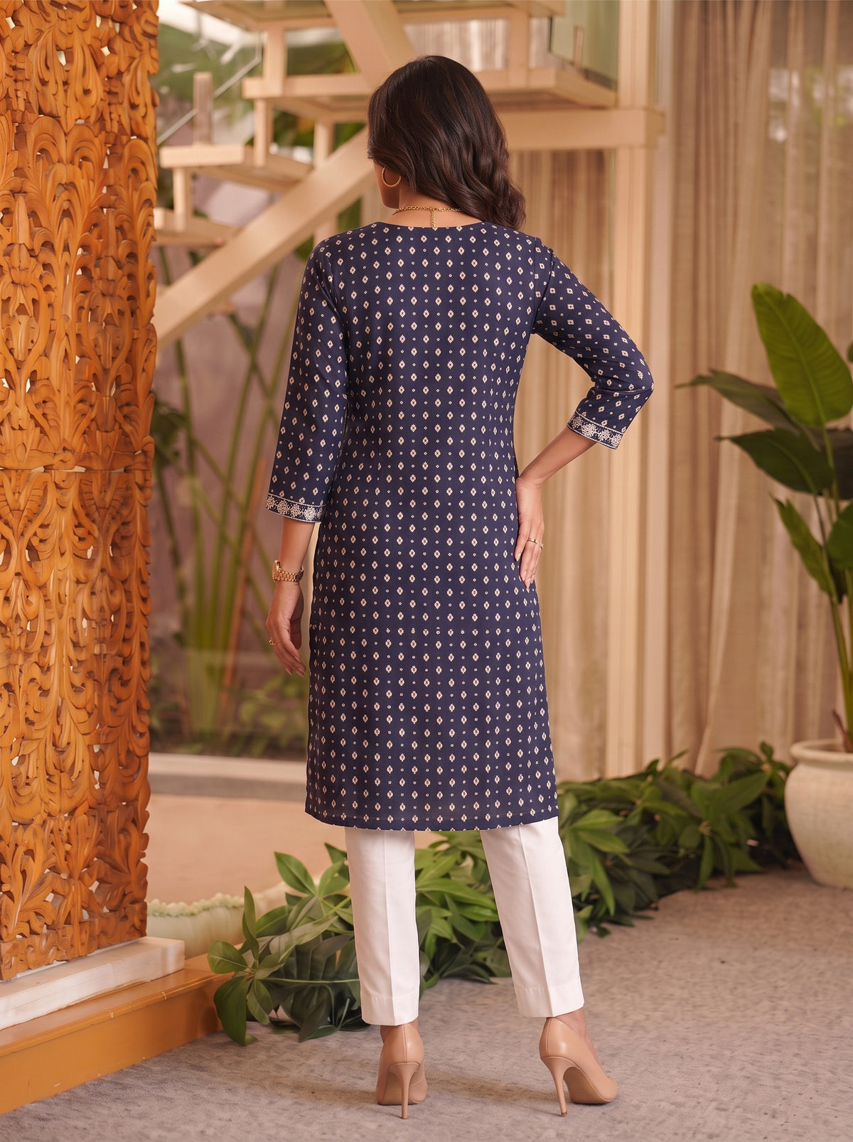 Rayon Embroidered Straight Calf Length Kurta