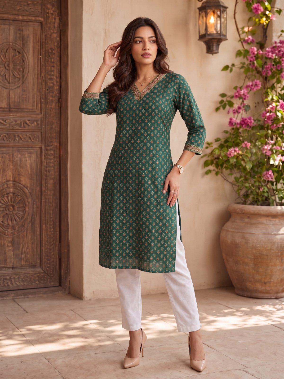 Rayon Printed Straight Calf Length Kurta