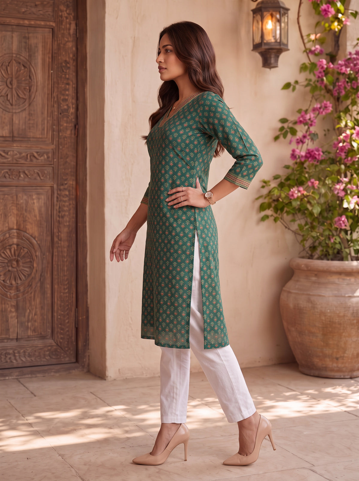 Rayon Printed Straight Calf Length Kurta