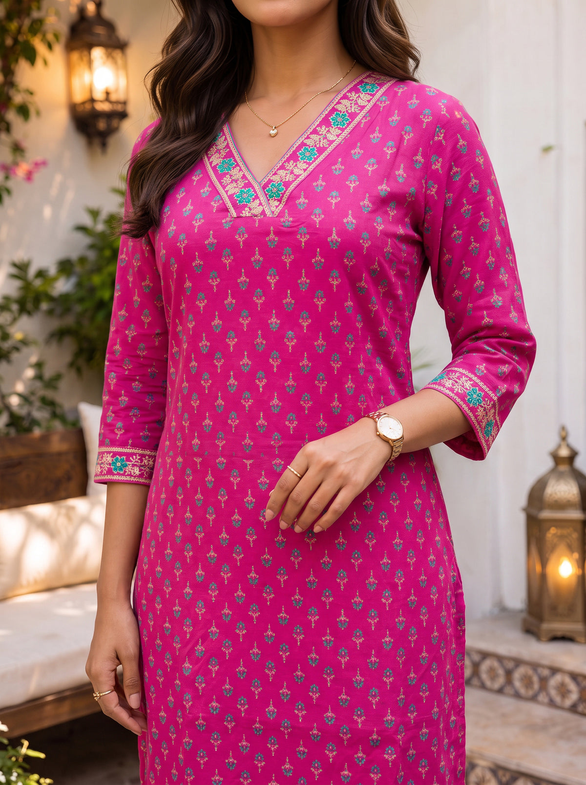 Buy Rayon Embroidered Straight Calf Length Kurta-Pink
