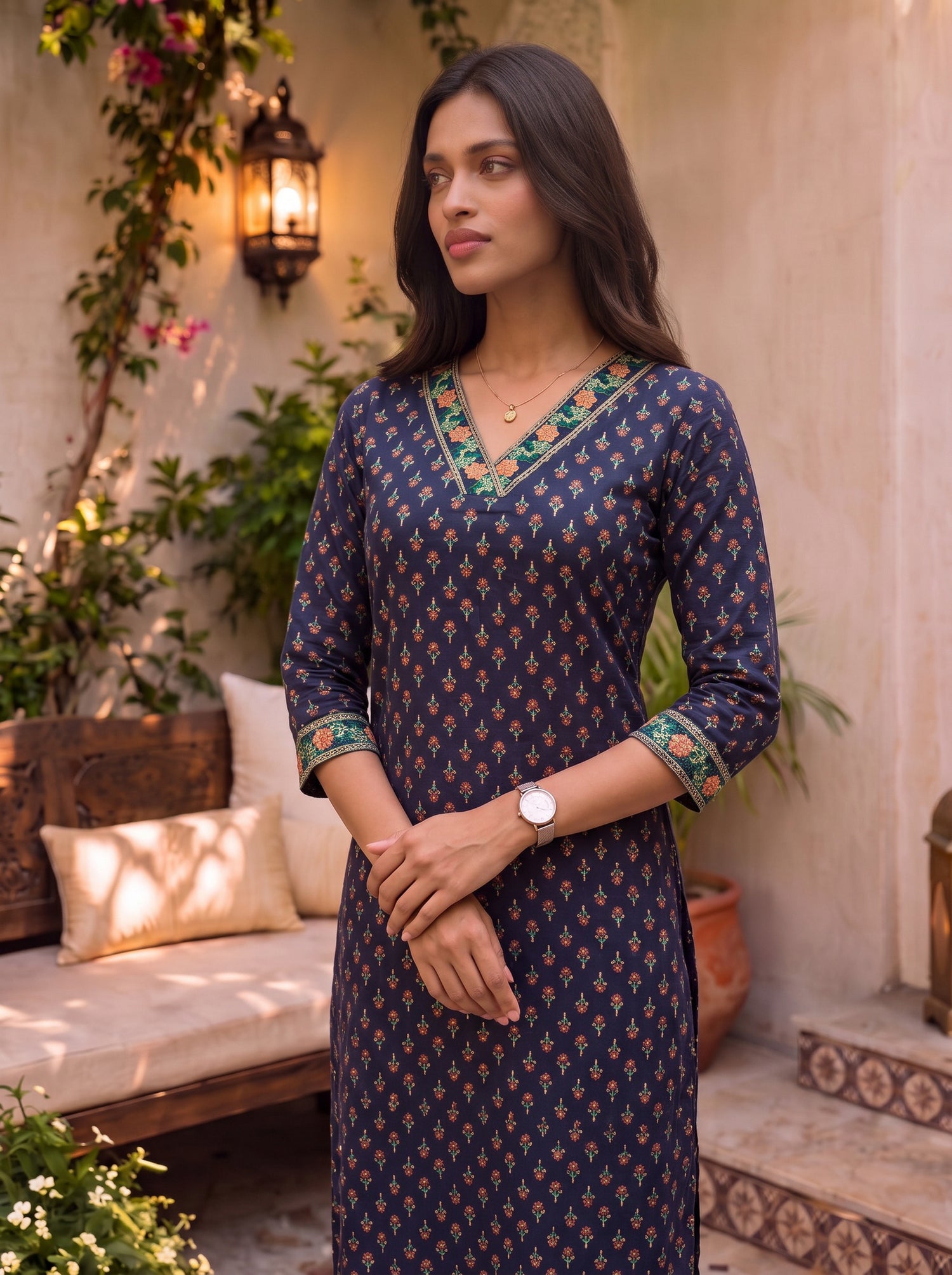 Buy Rayon Embroidered Straight Calf Length Kurta-Blue