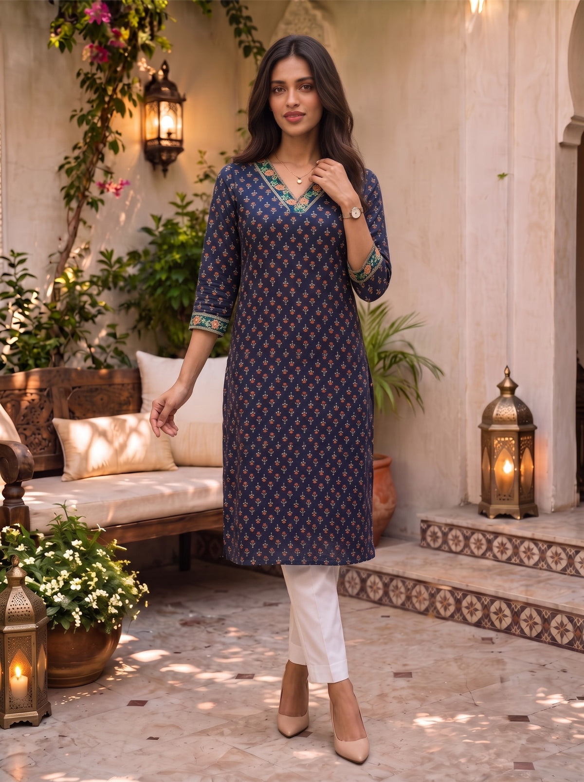 Rayon Embroidered Straight Calf Length Kurta