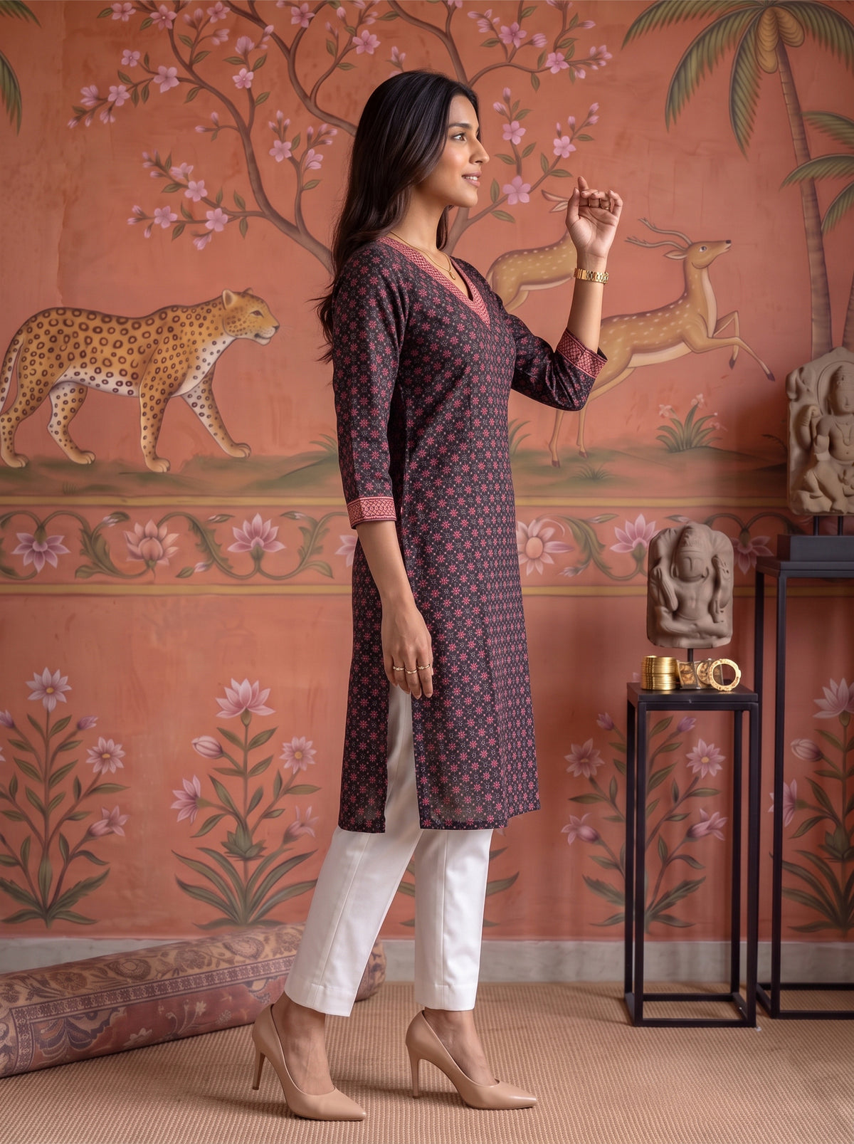 Rayon Embroidered Straight Calf Length Kurta