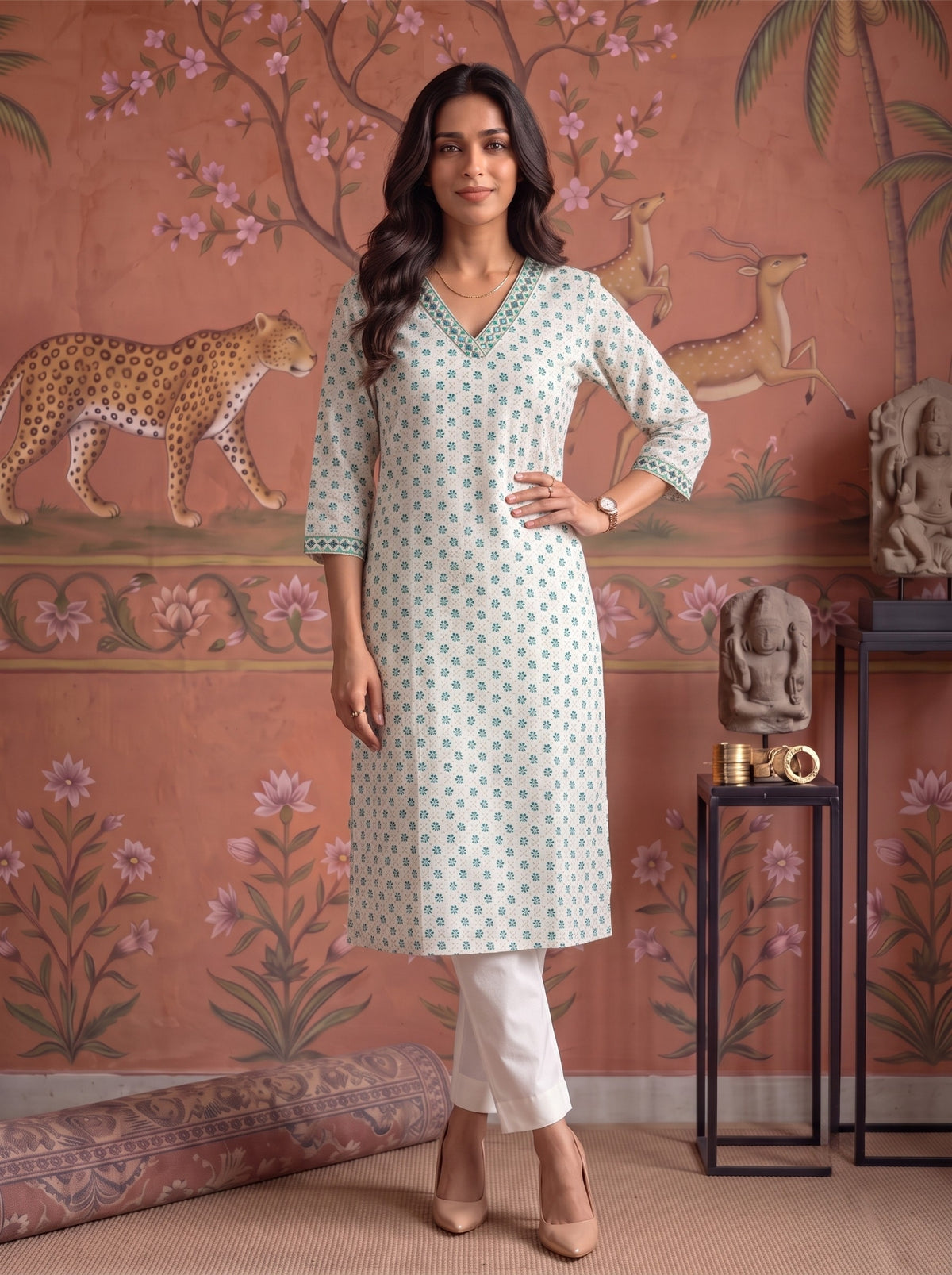 Buy Rayon Embroidered Straight Calf Length Kurta-White