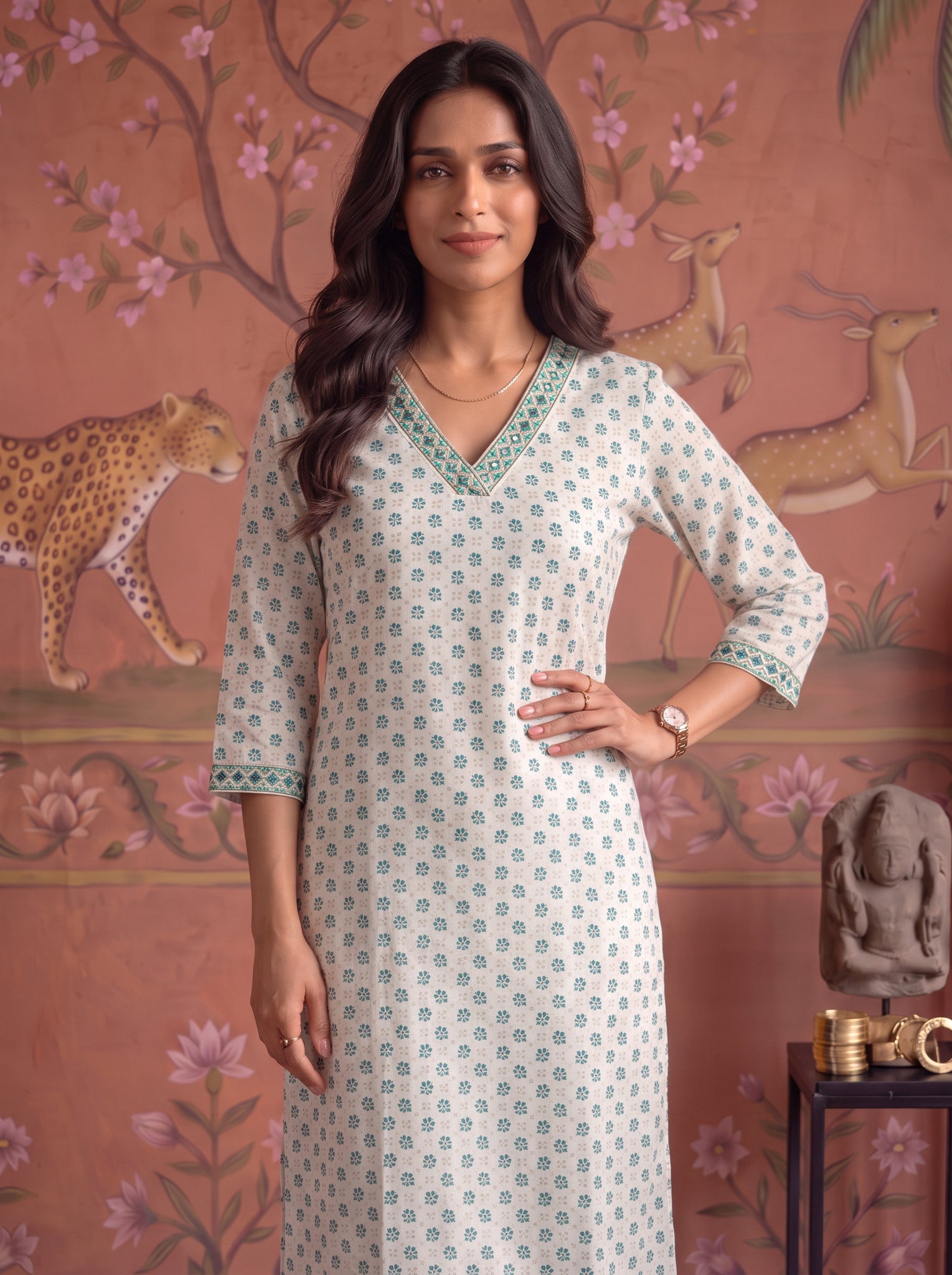 Rayon Embroidered Straight Calf Length Kurta