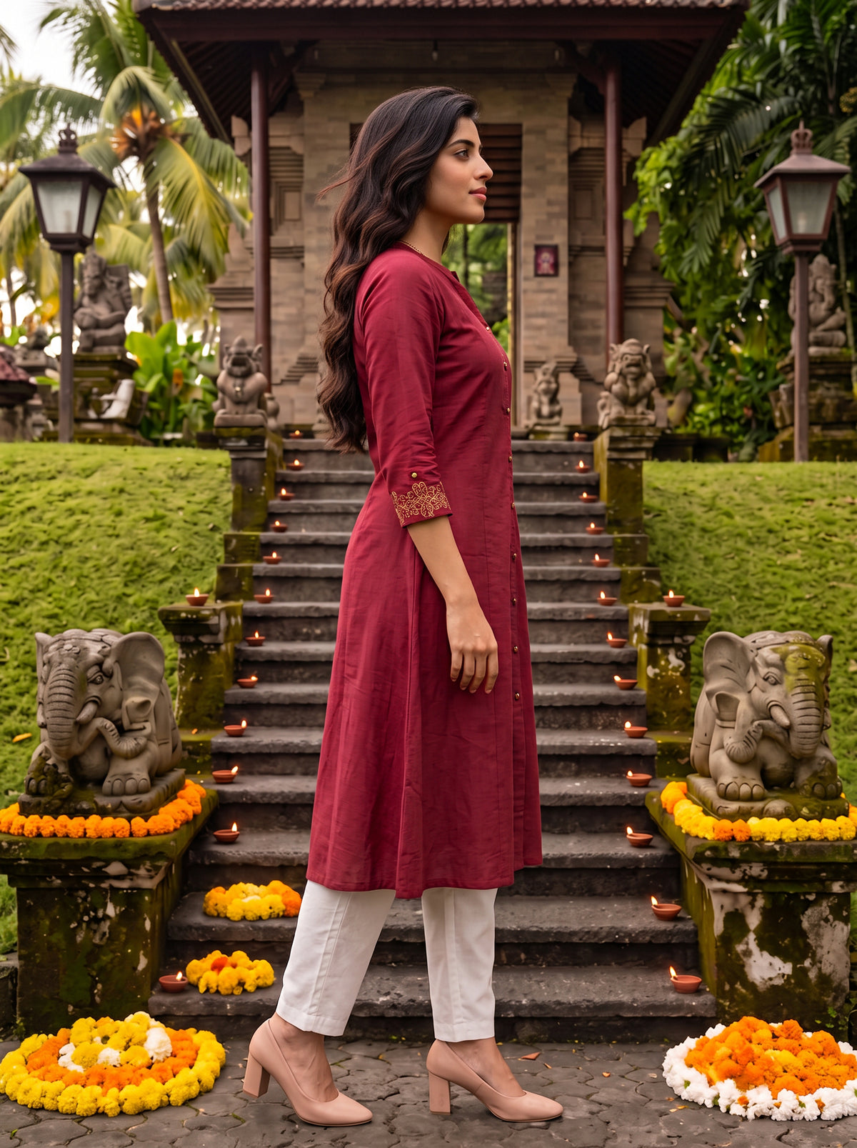 Viscose Embroidered Flared Calf Length Kurta
