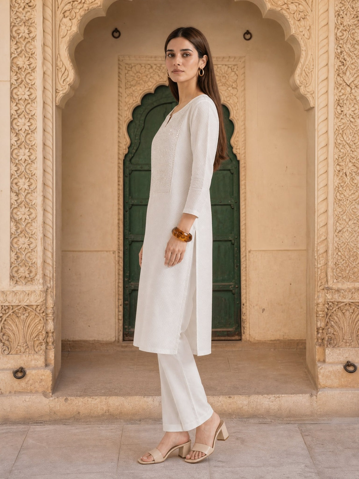 Rayon Embroidered Straight Calf Length Kurta