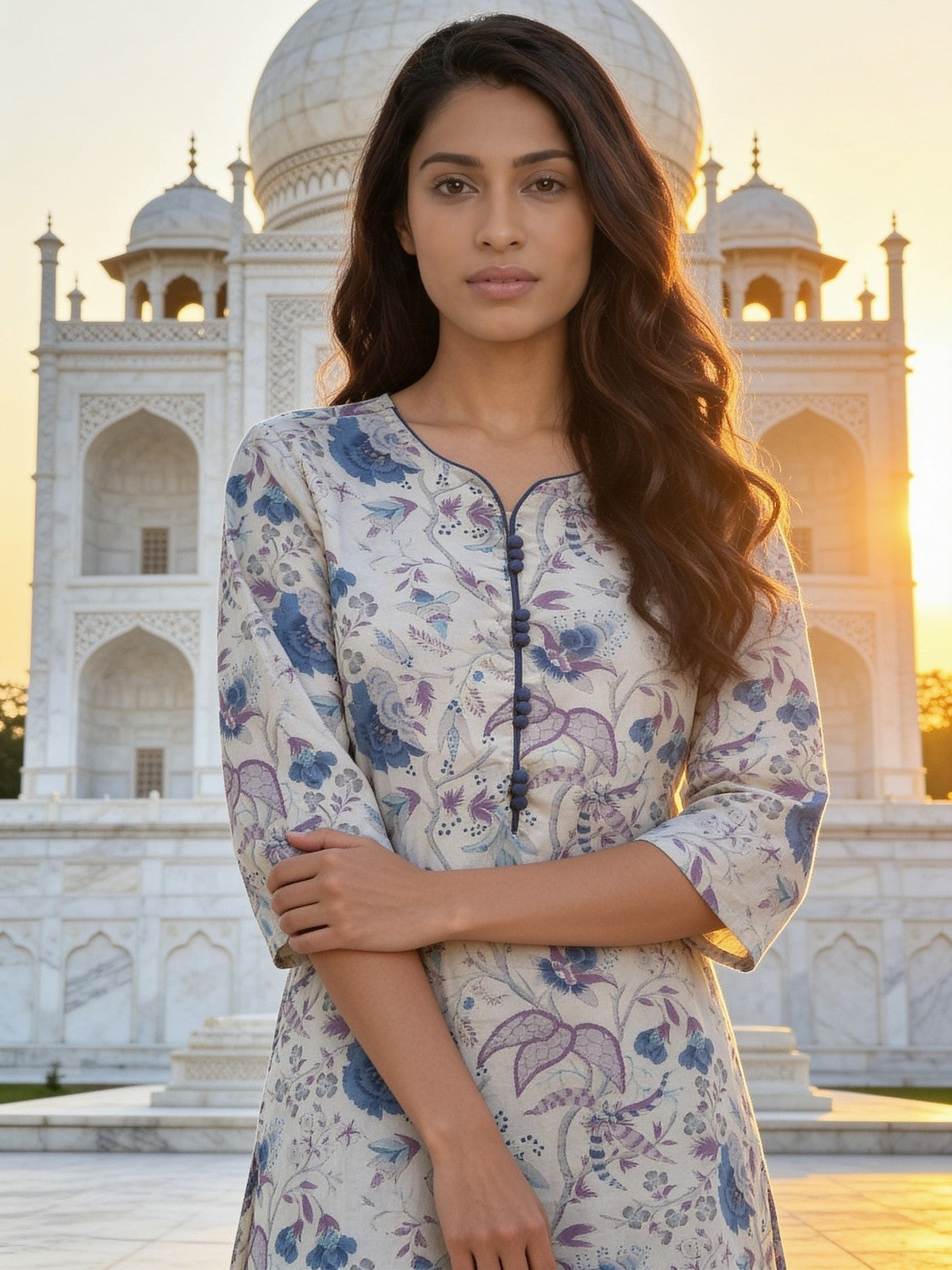 Buy Cotton Printed Straight Knee Length Kurta-Off White
