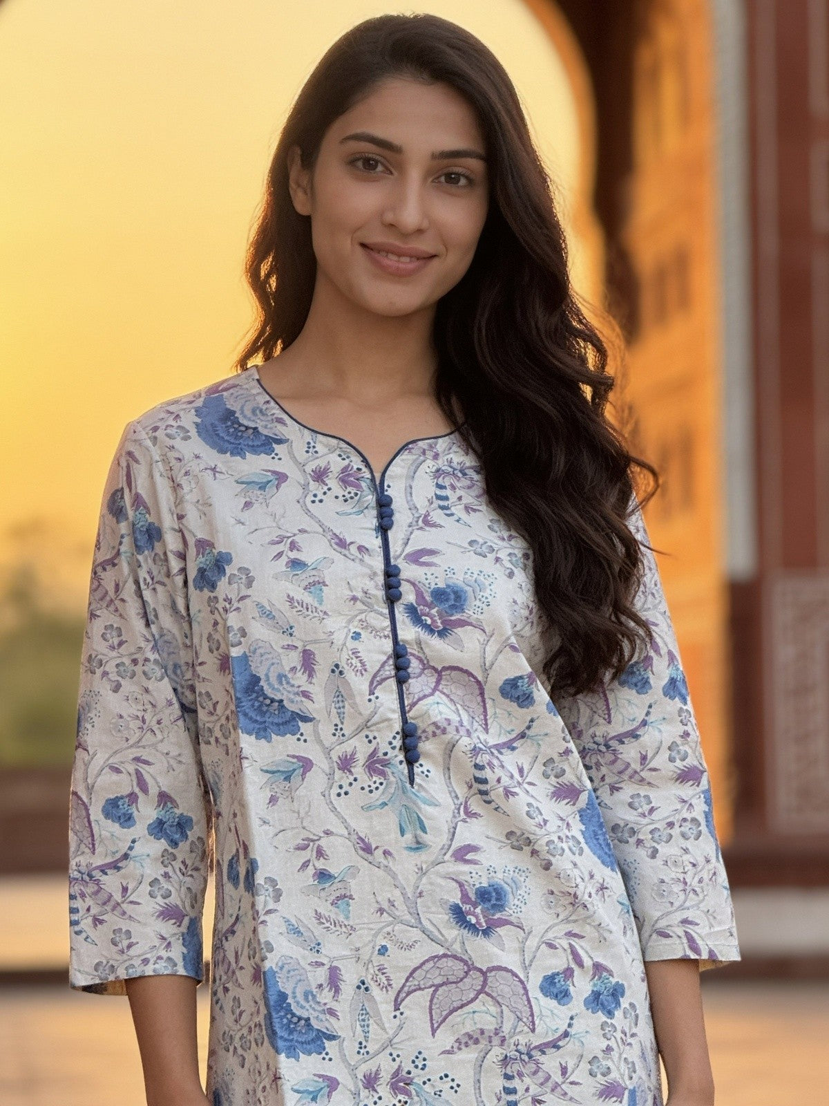 Cotton Printed Straight Knee Length Kurta