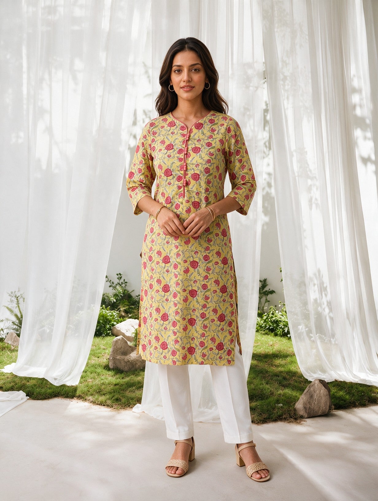 Cotton Printed Straight Knee Length Kurta