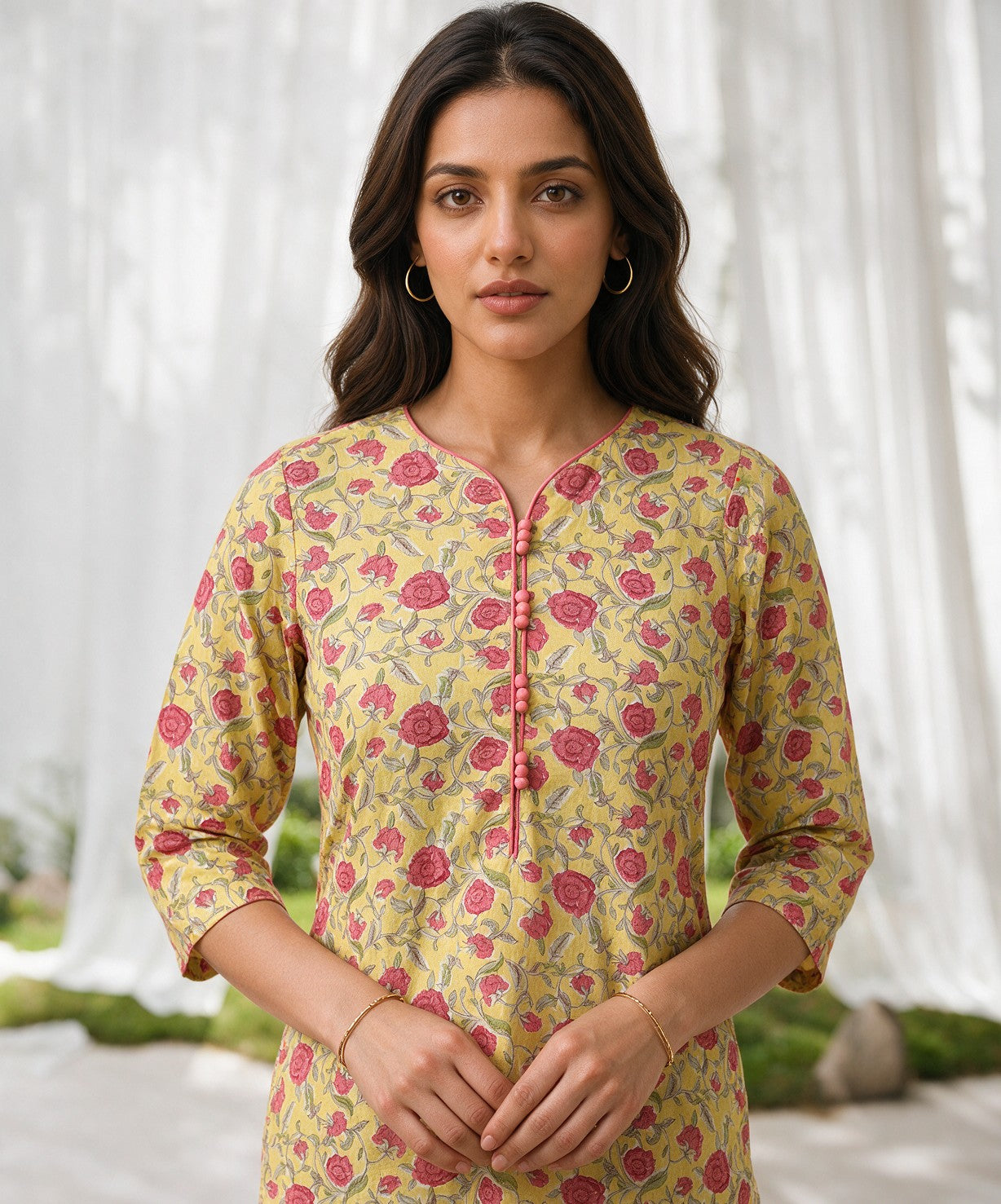 Buy Cotton Printed Straight Knee Length Kurta-Yellow