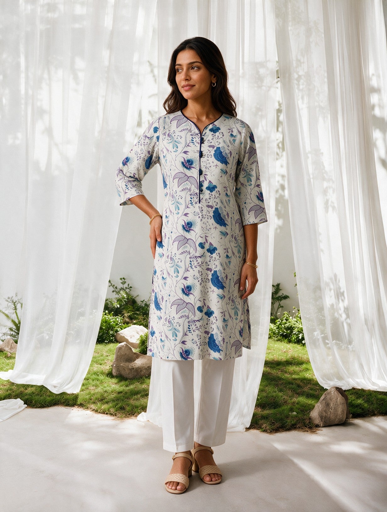 Cotton Printed Straight Knee Length Kurta