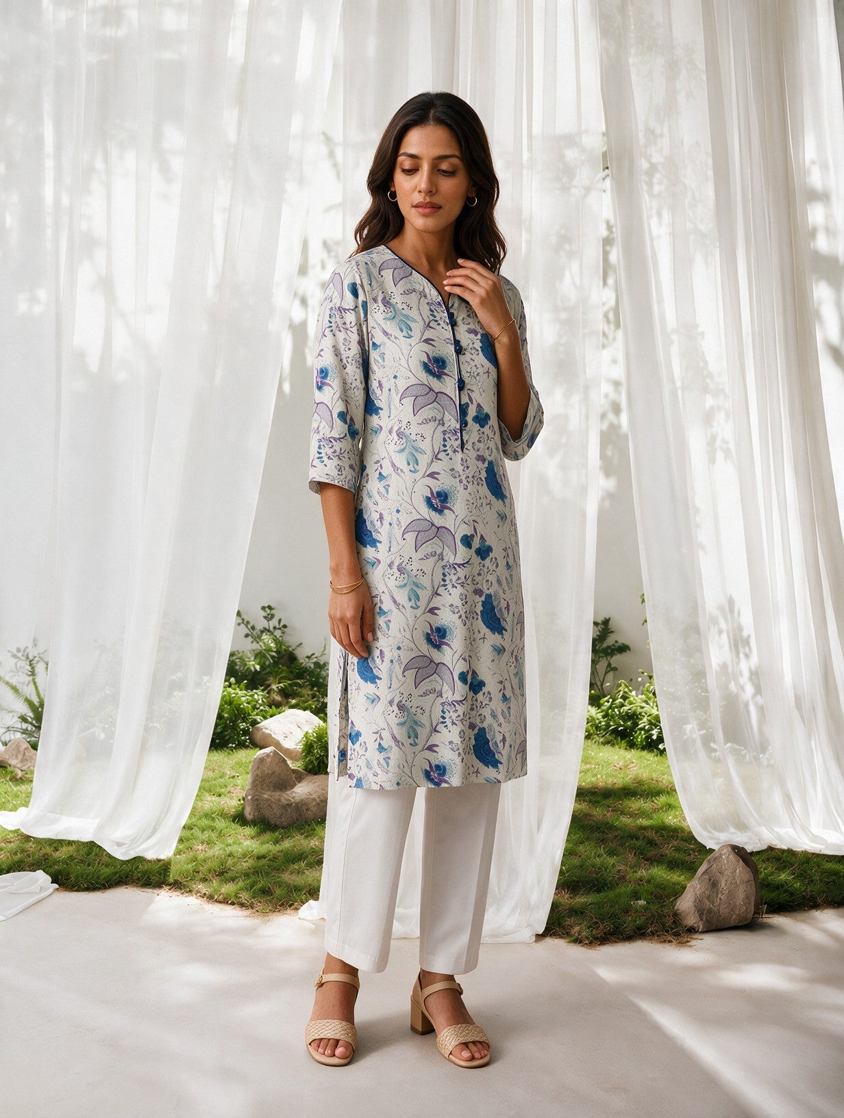 Cotton Printed Straight Knee Length Kurta