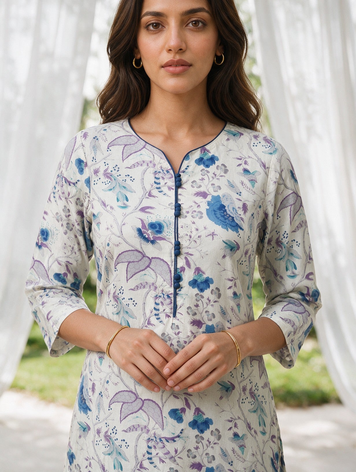 Buy Cotton Printed Straight Knee Length Kurta-Off White