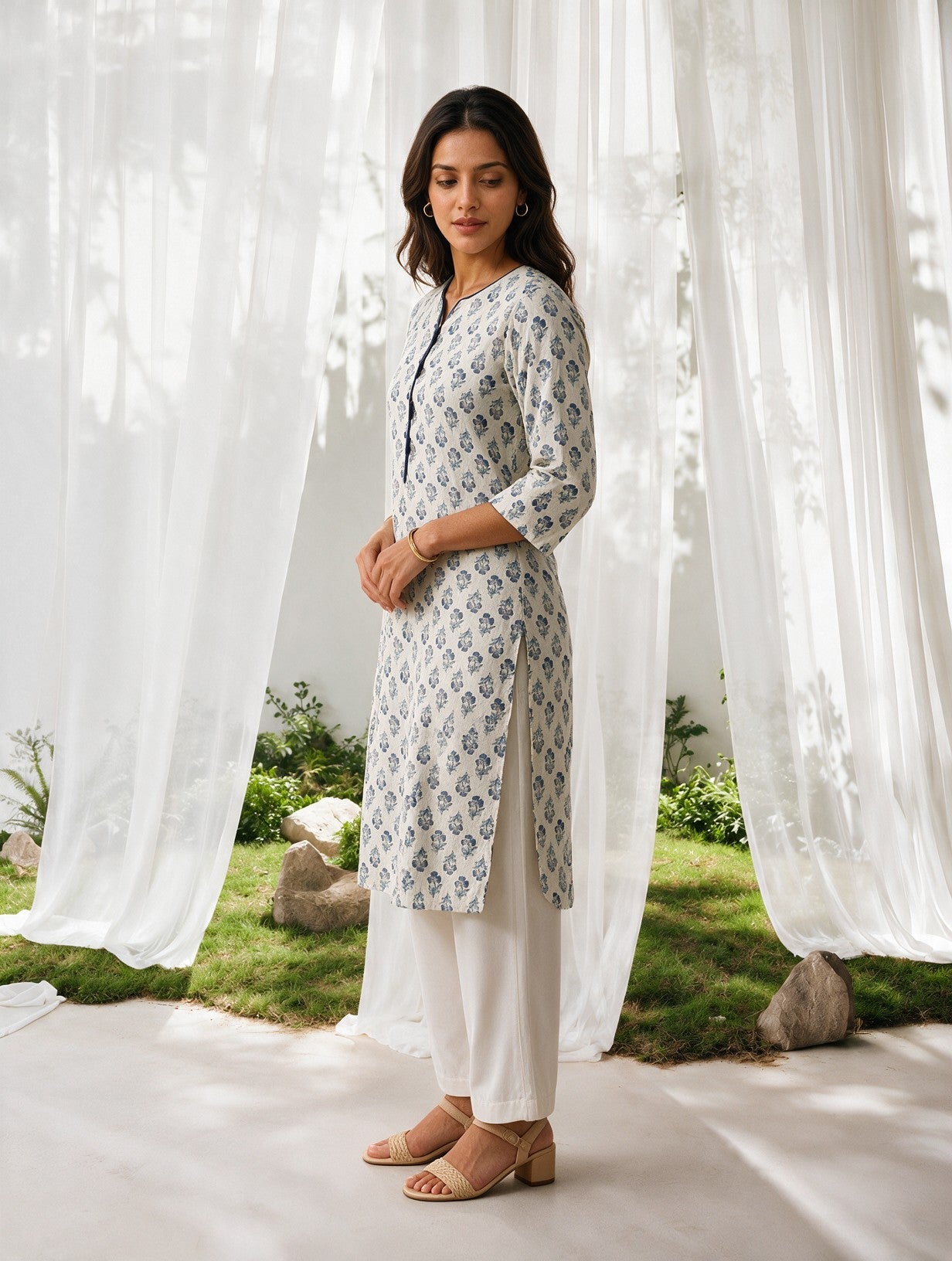 Cotton Printed Straight Knee Length Kurta