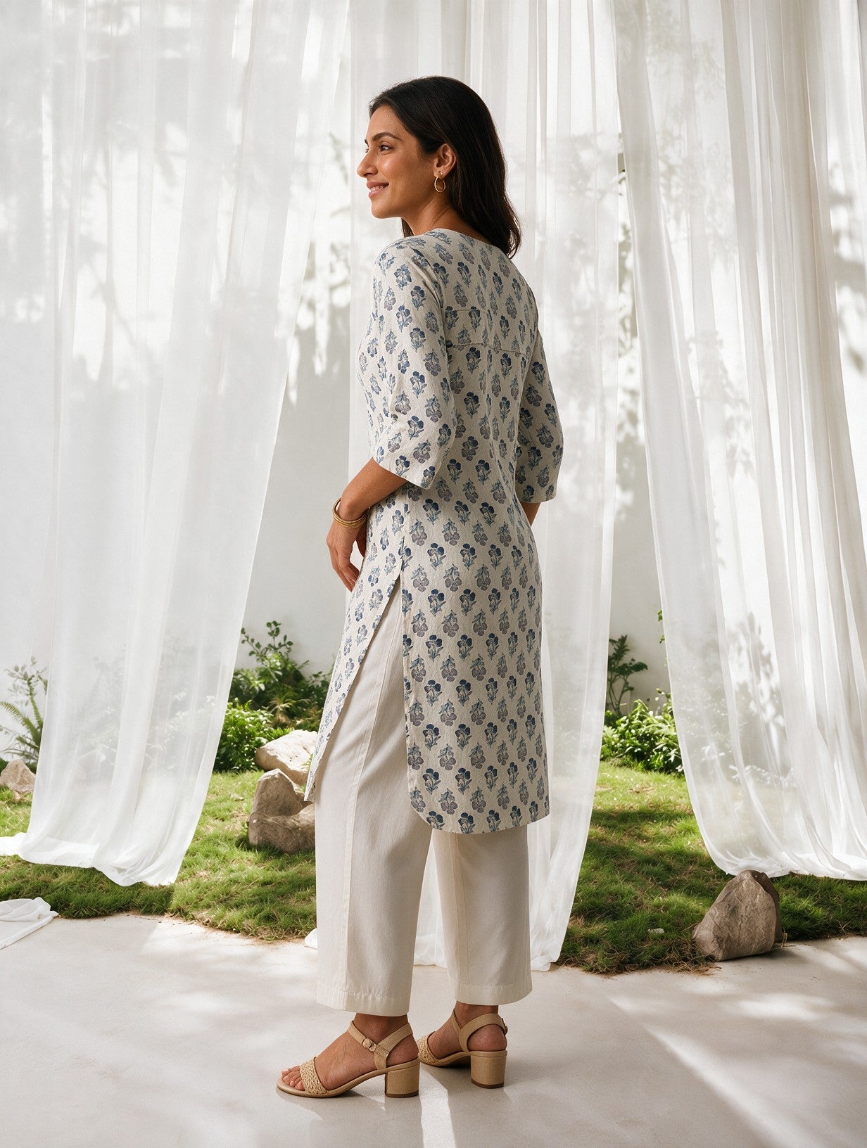Cotton Printed Straight Knee Length Kurta