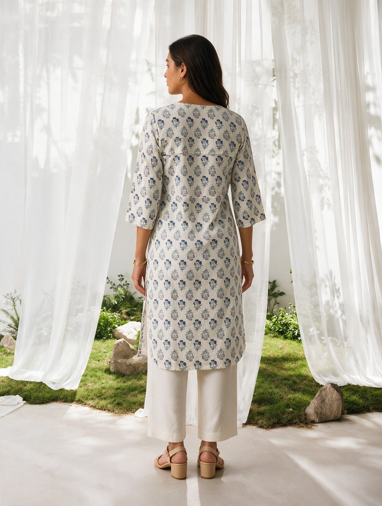 Buy Cotton Printed Straight Knee Length Kurta-Off White