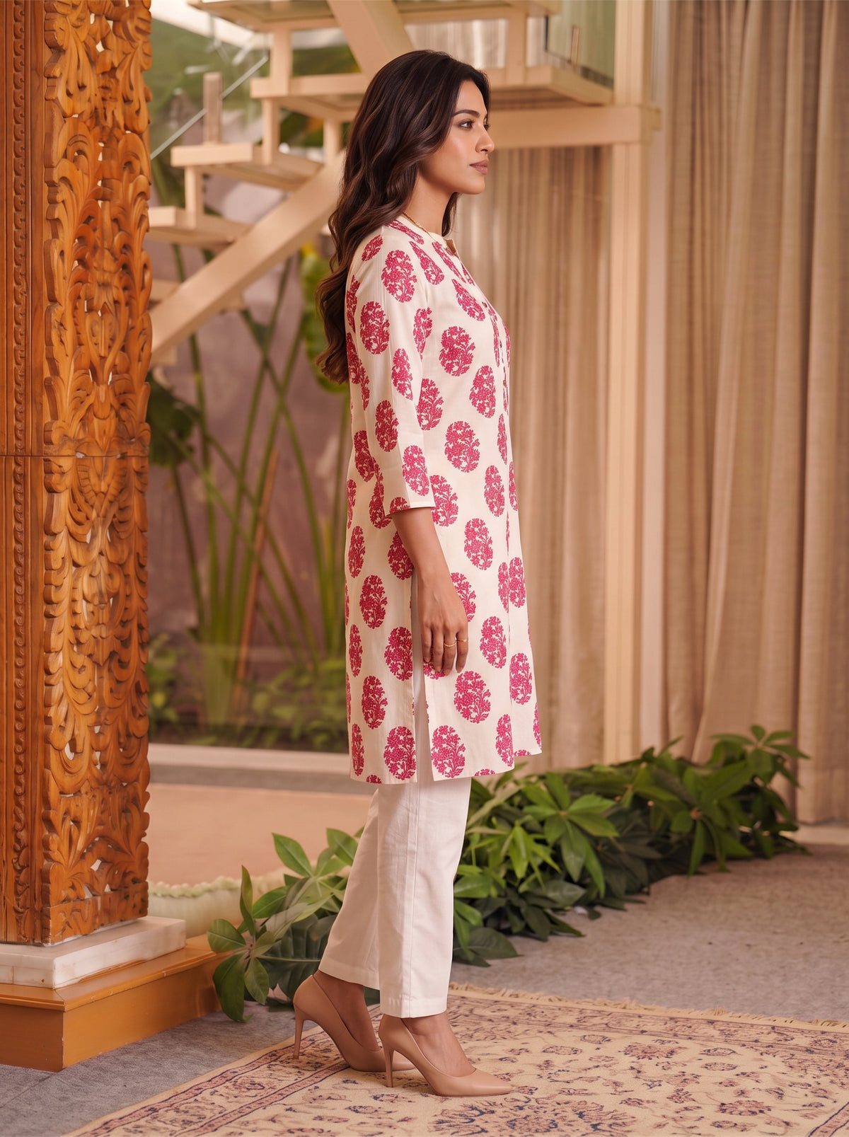 Rayon Printed Straight Knee Length Kurta