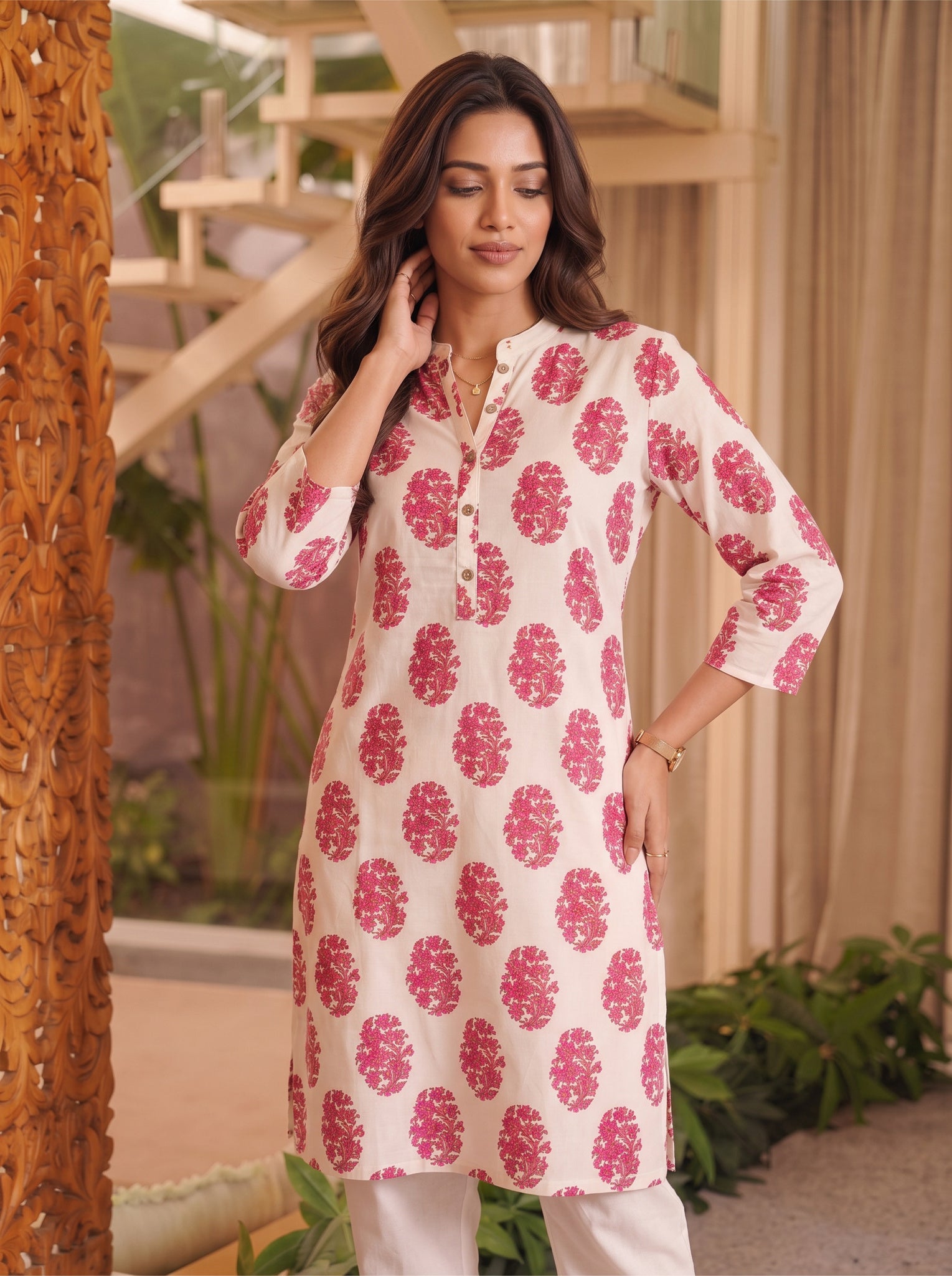 Rayon Printed Straight Knee Length Kurta