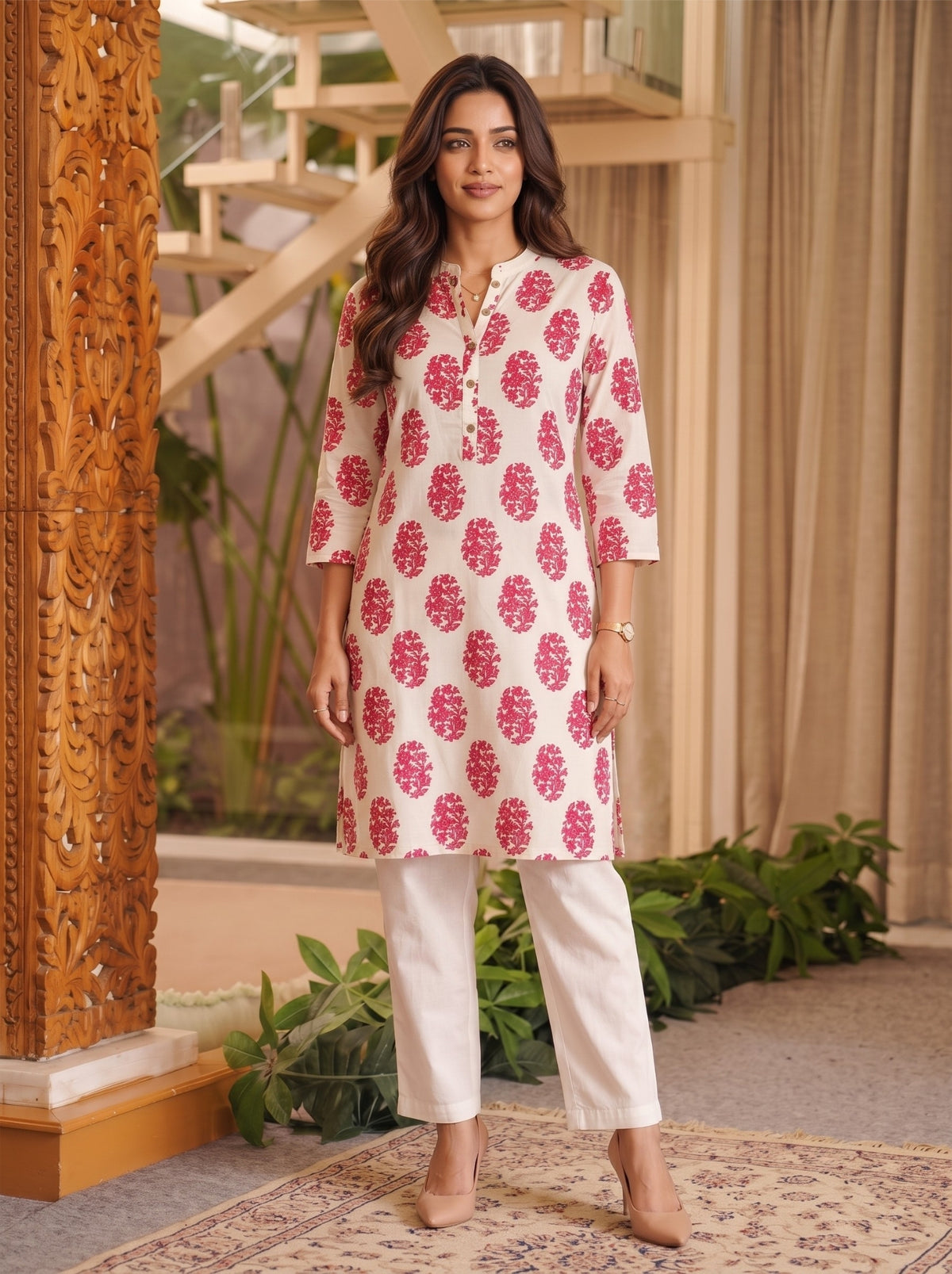 Rayon Printed Straight Knee Length Kurta