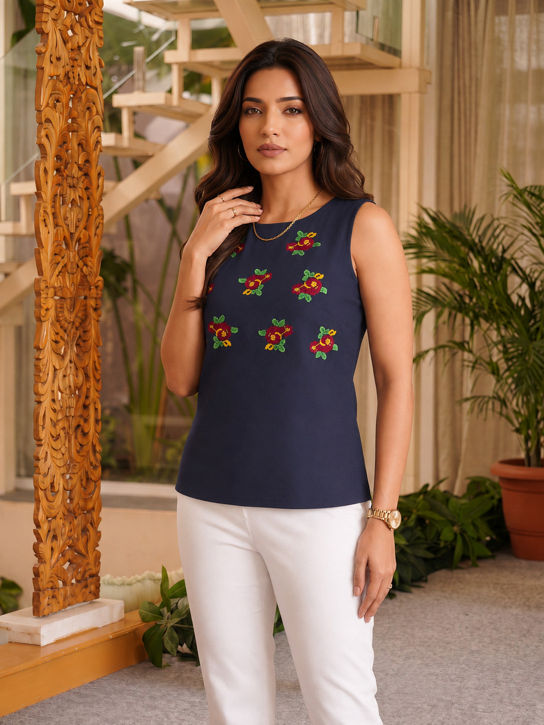 Rayon Embroidered Straight Short Length Short Kurta