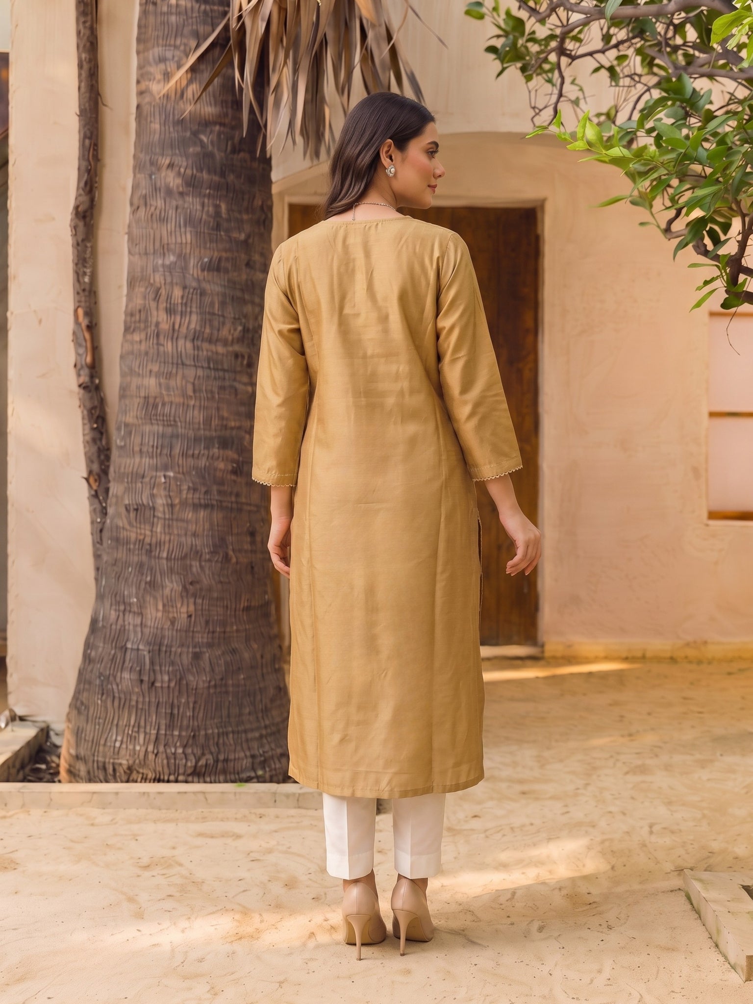 Viscose Embroidered Straight Calf Length Kurta