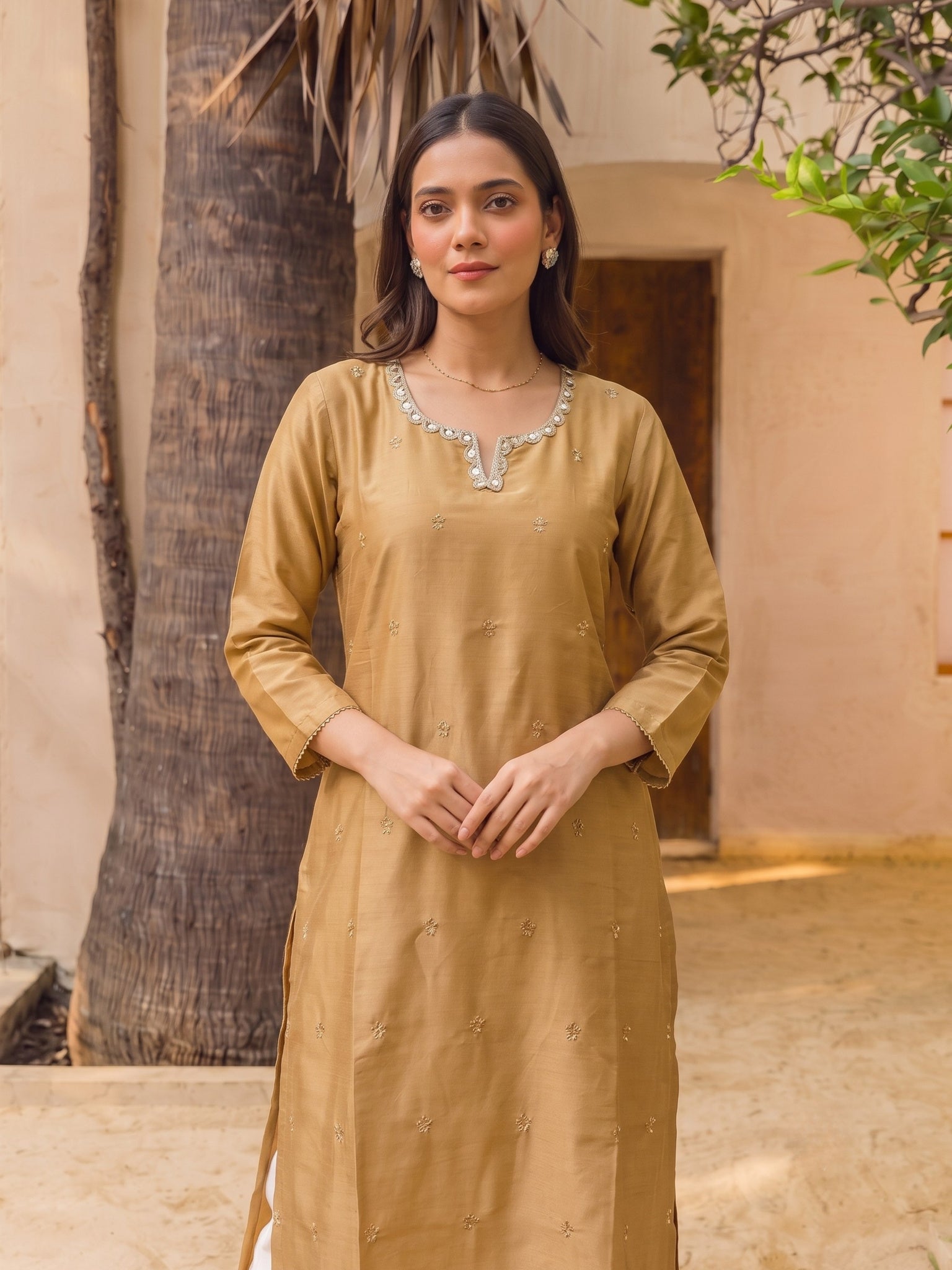 Viscose Embroidered Straight Calf Length Kurta
