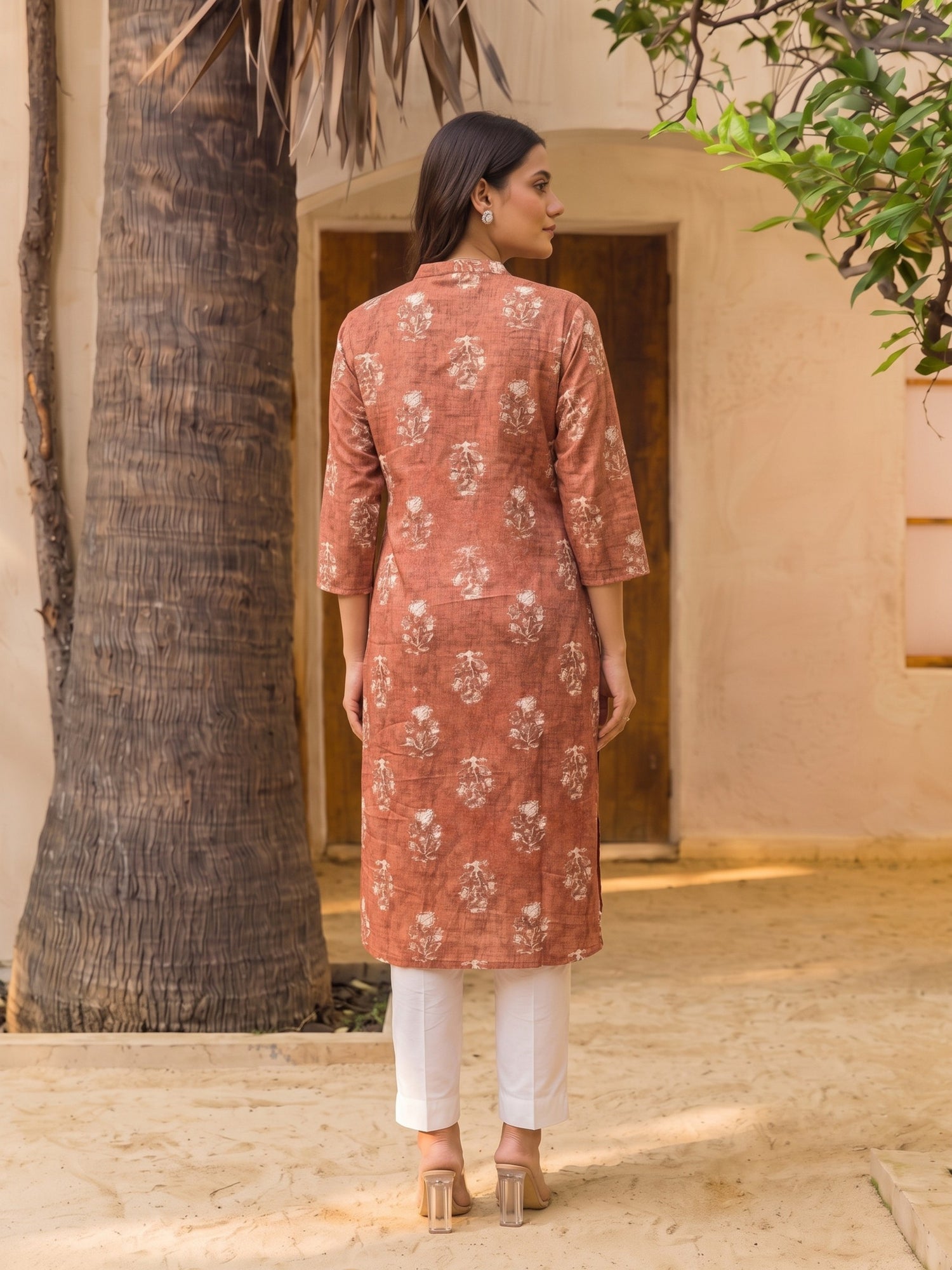 Buy Rayon Printed Straight Calf Length Kurta-Rust