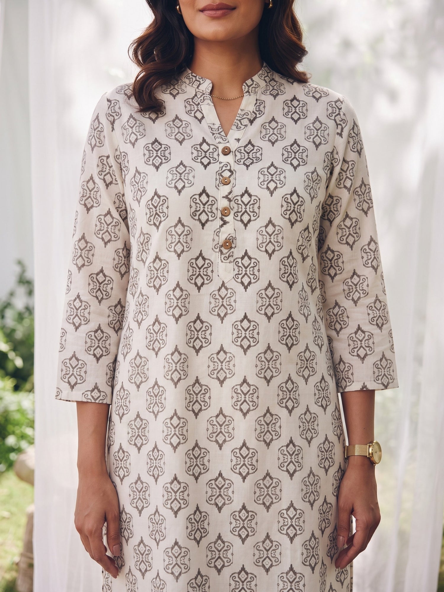 Buy Rayon Printed Straight Calf Length Kurta-Off White