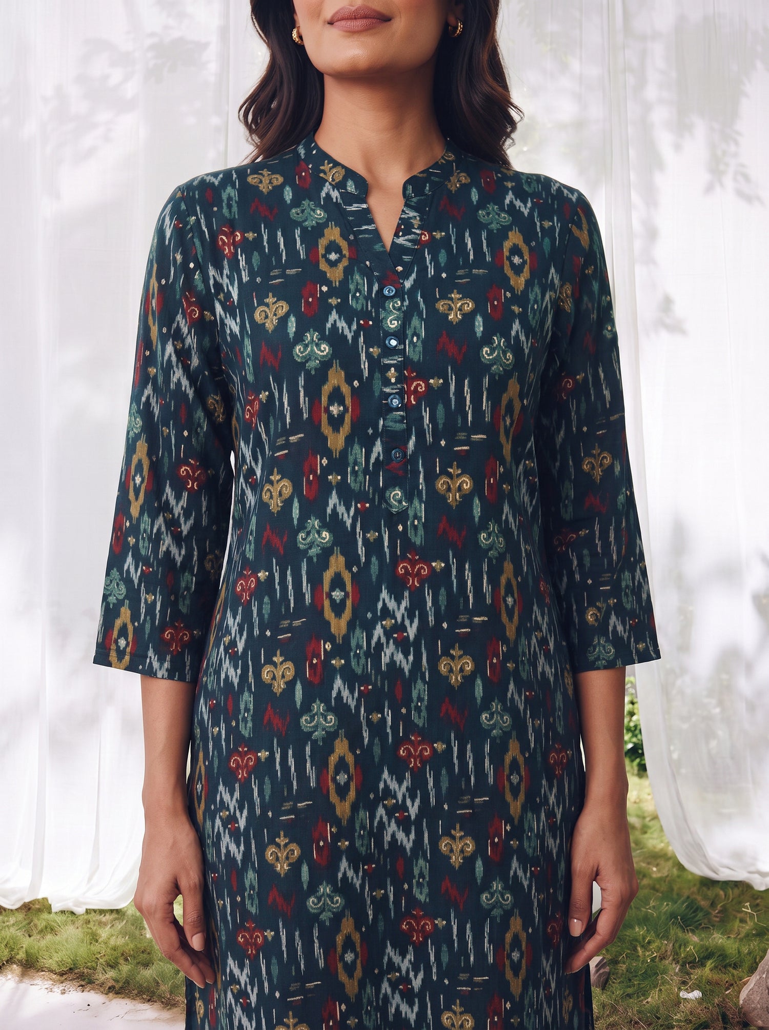 Buy Rayon Printed Straight Calf Length Kurta-Blue