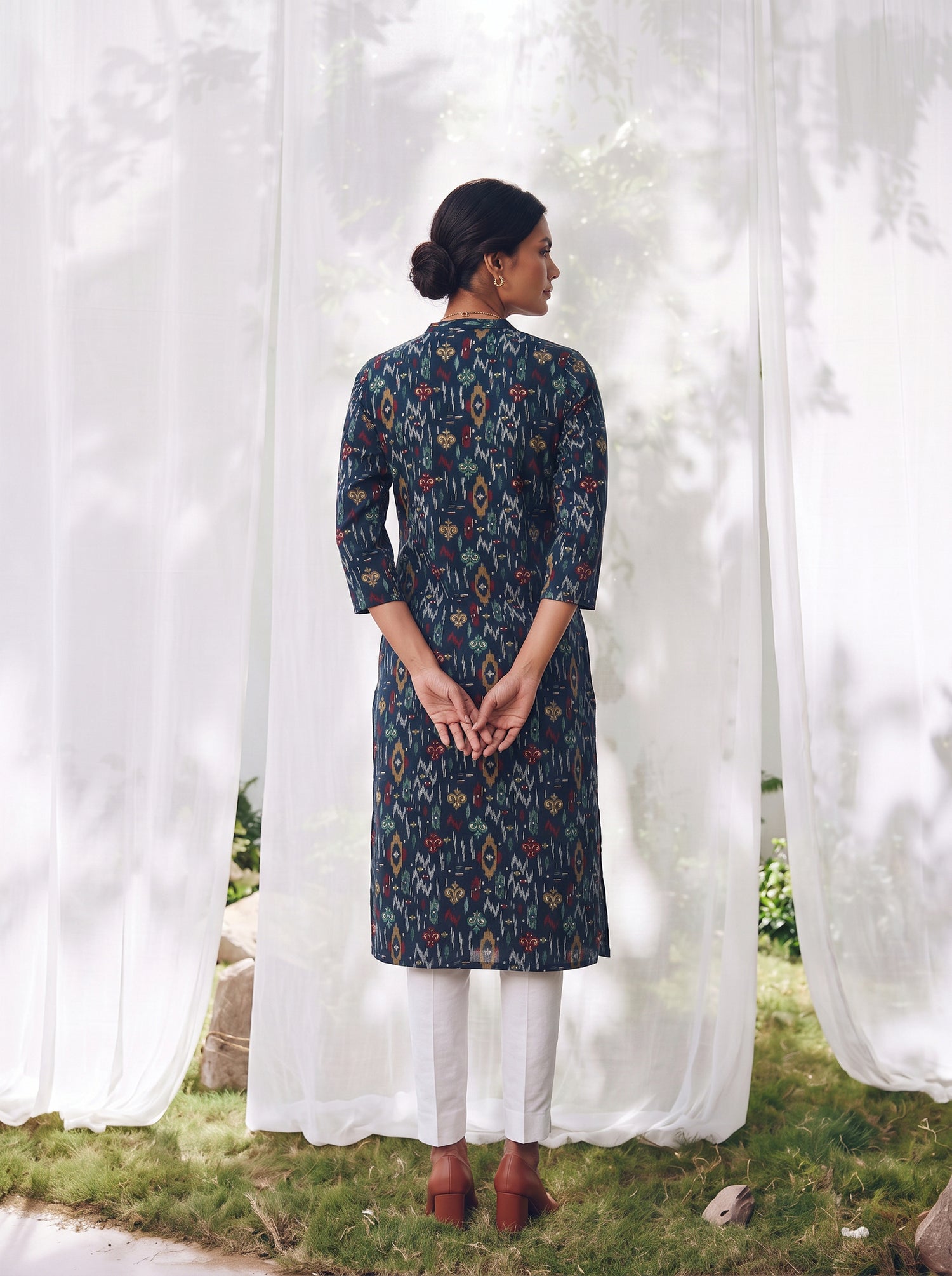Buy Rayon Printed Straight Calf Length Kurta-Blue