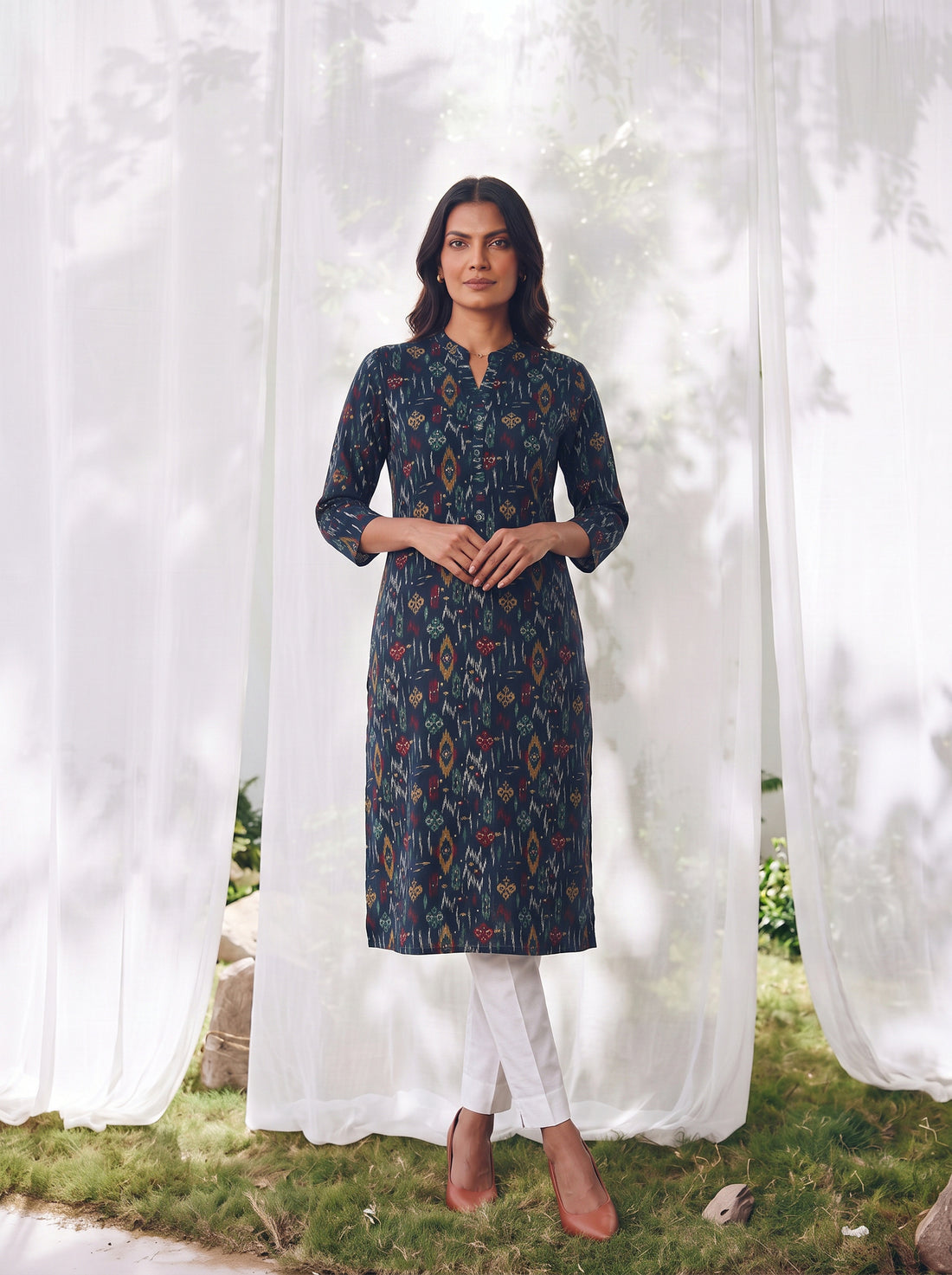 Buy Rayon Printed Straight Calf Length Kurta-Blue