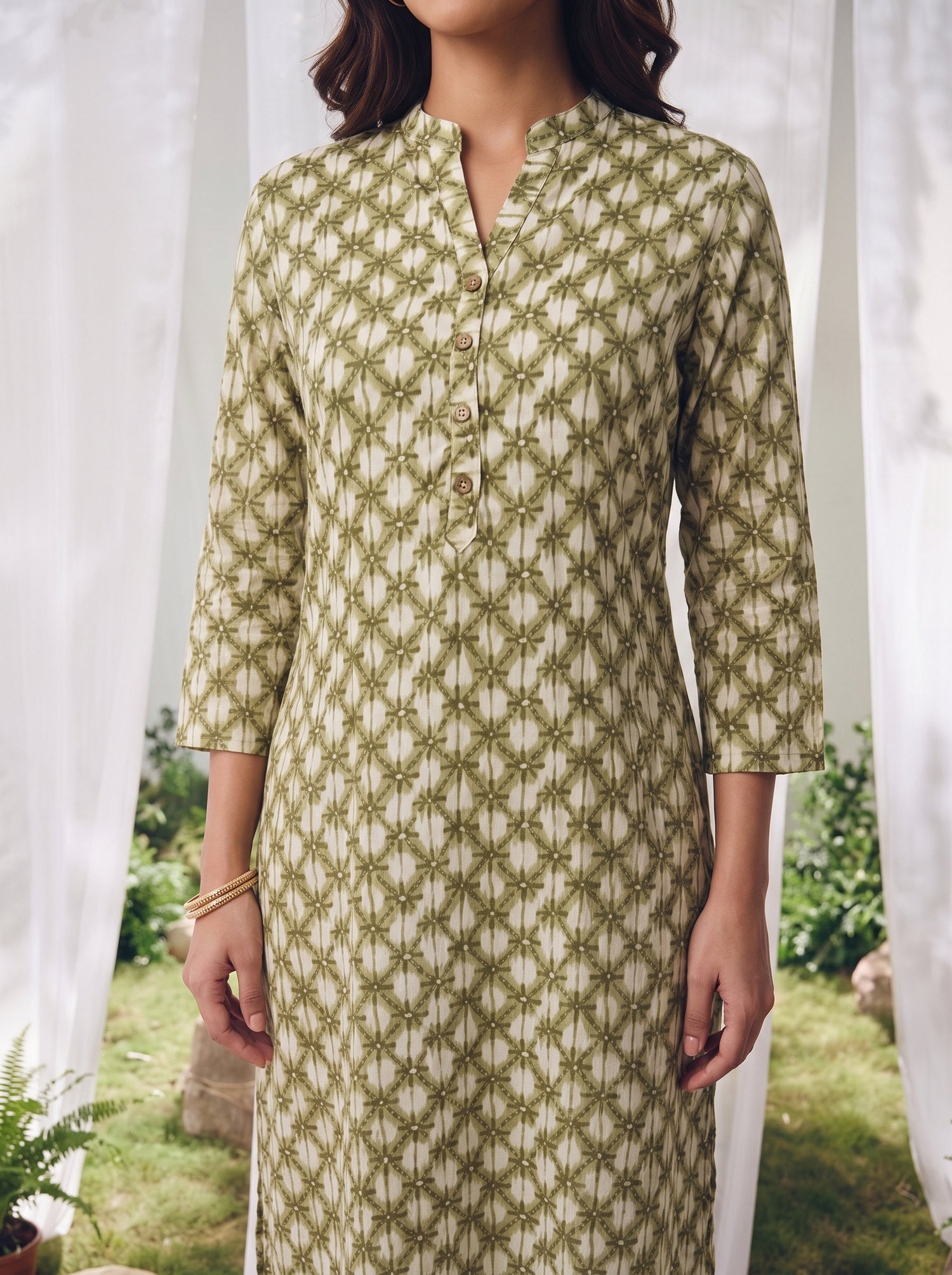 Buy Rayon Printed Straight Calf Length Kurta-Green