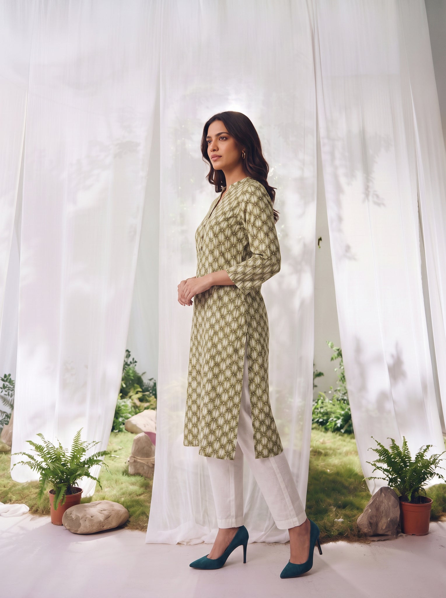 Rayon Printed Straight Calf Length Kurta